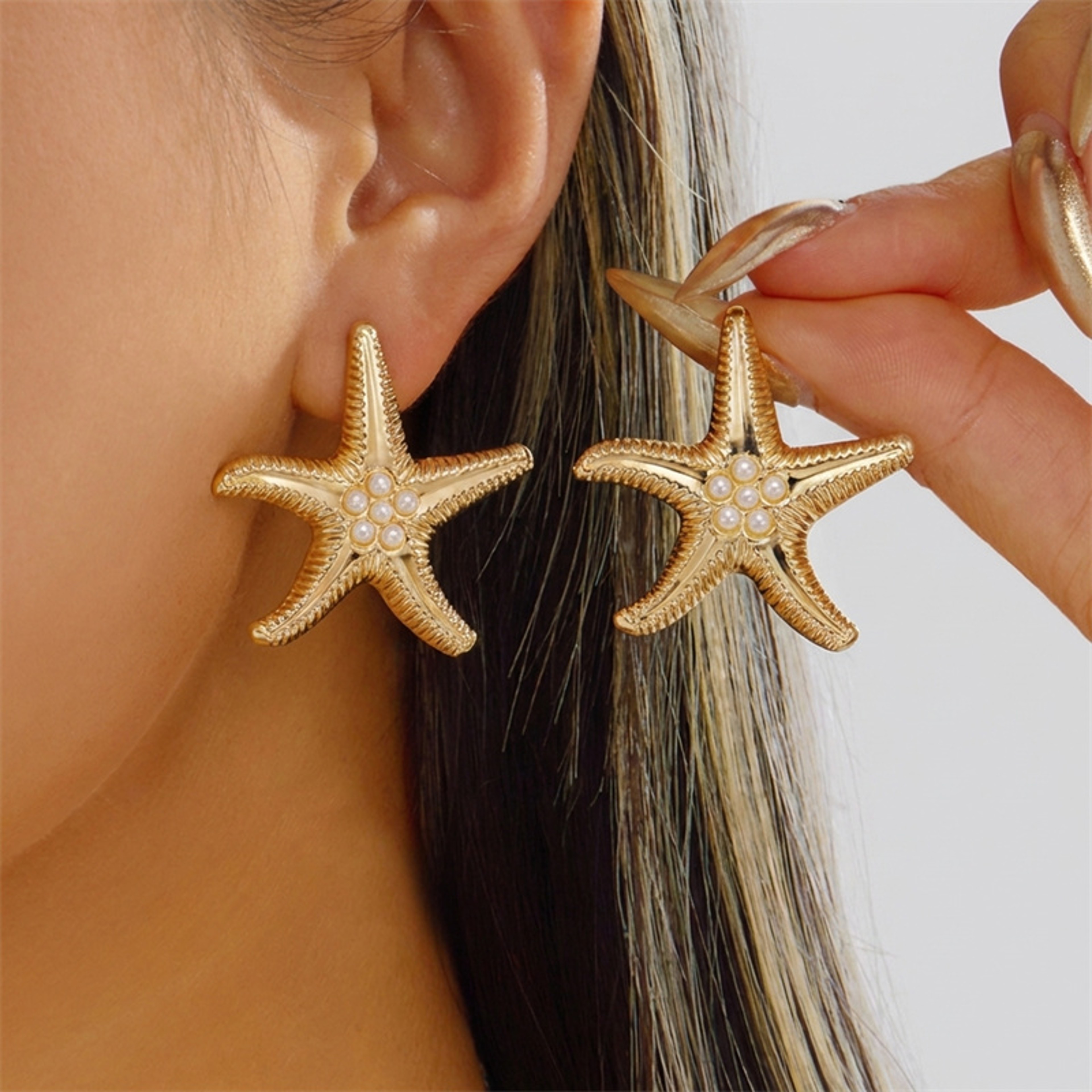 Boho Starfish Dangle Earrings with Conch Shell Tassels for Beach Parties – view 15
