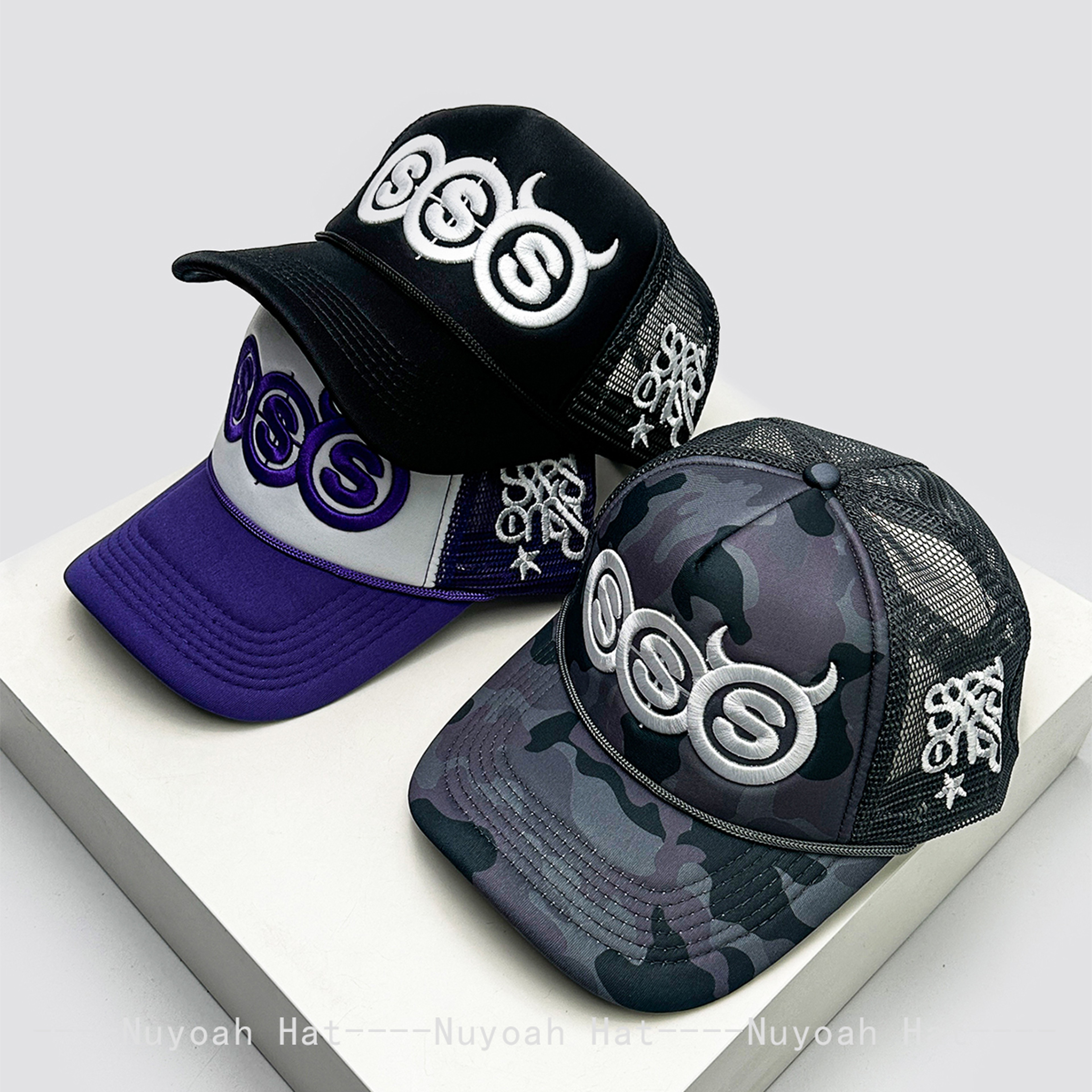 Devil Horn Trucker Hat Mesh Baseball Cap with Embroidered Letter Design for Men & Women – view 1