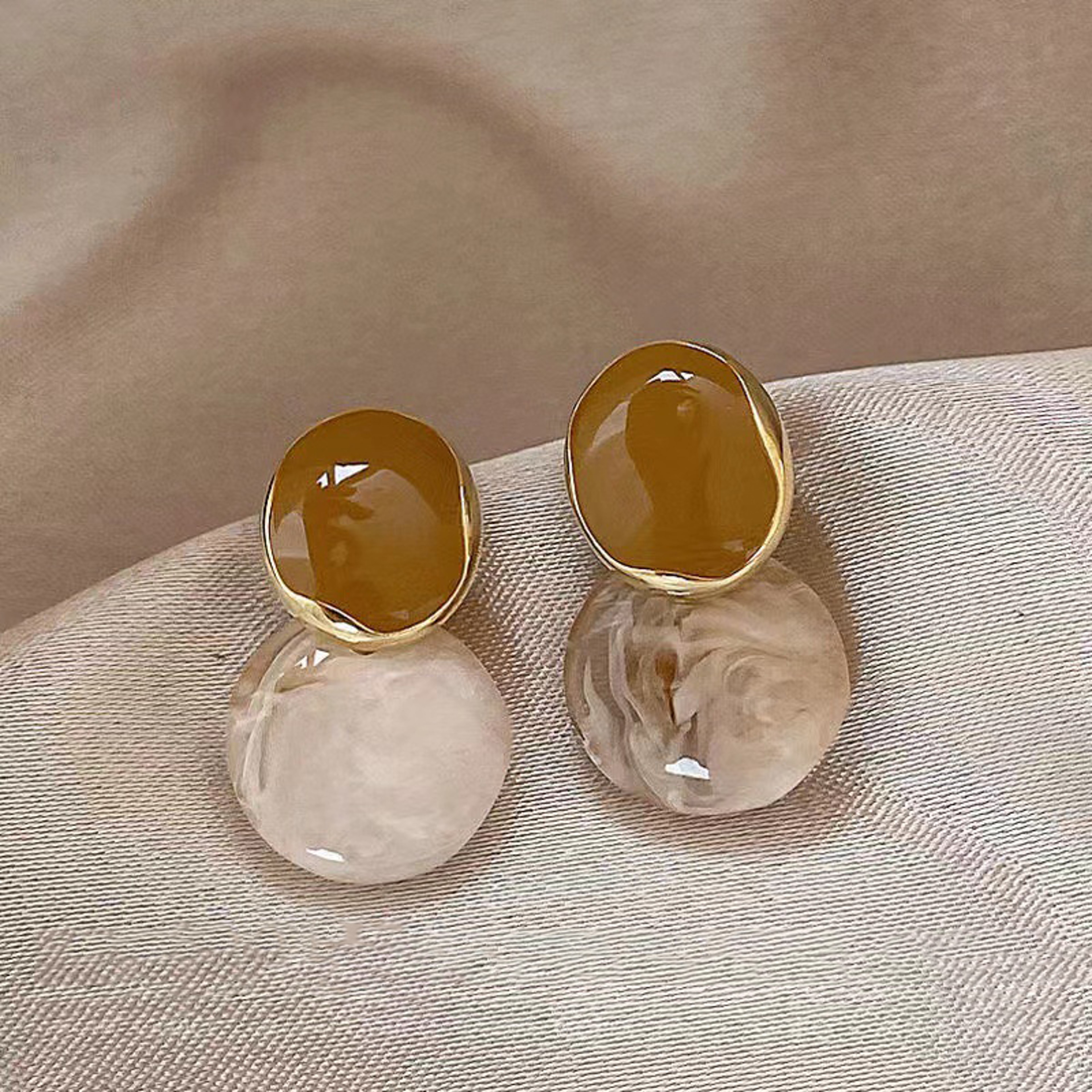 Vintage Tiger Eye Stone Earrings Brown Resin Vintage Dangle Earrings for Women – view 14