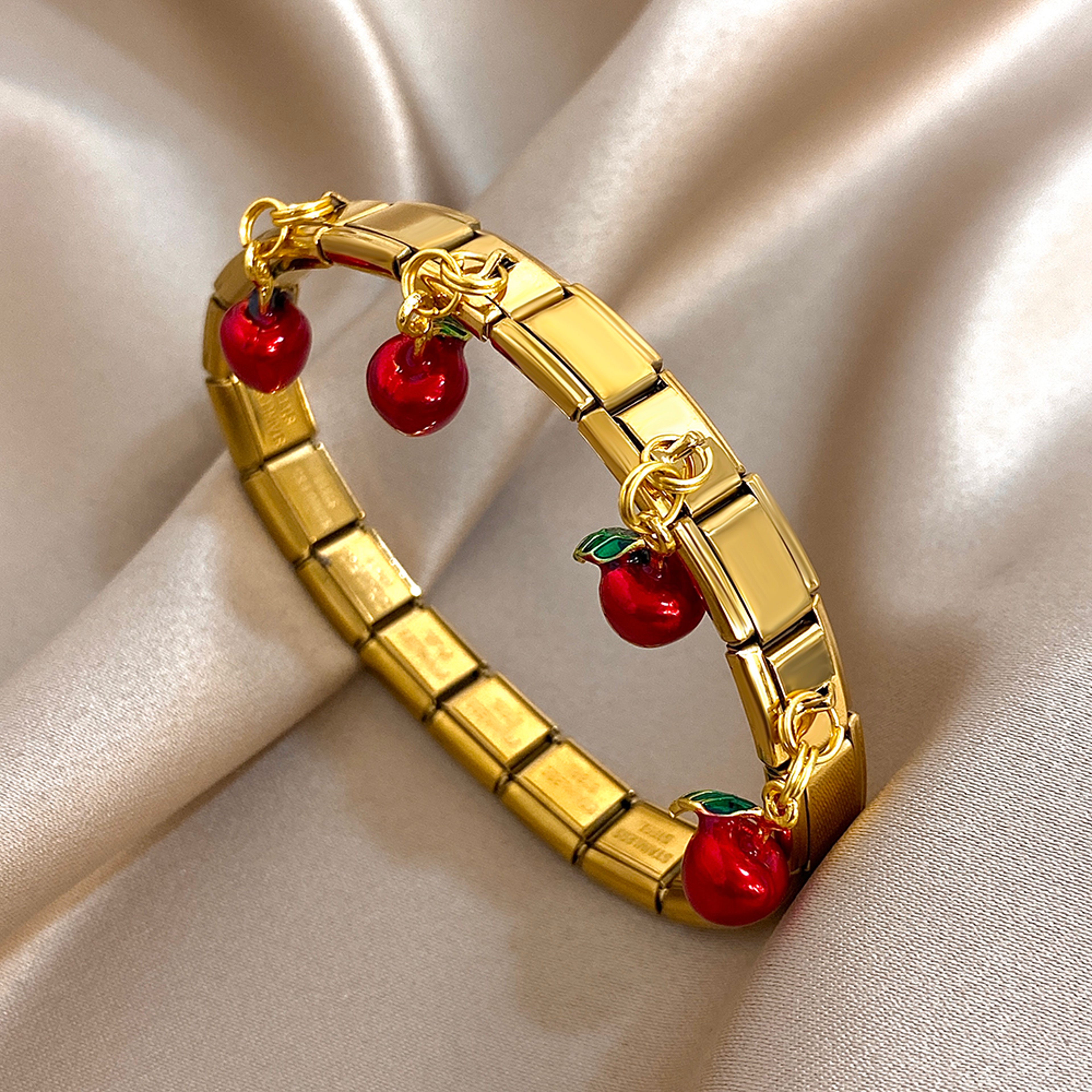 Geometric Stainless Steel Bracelet With Fruit Charm Elastic Cuff For Women 10