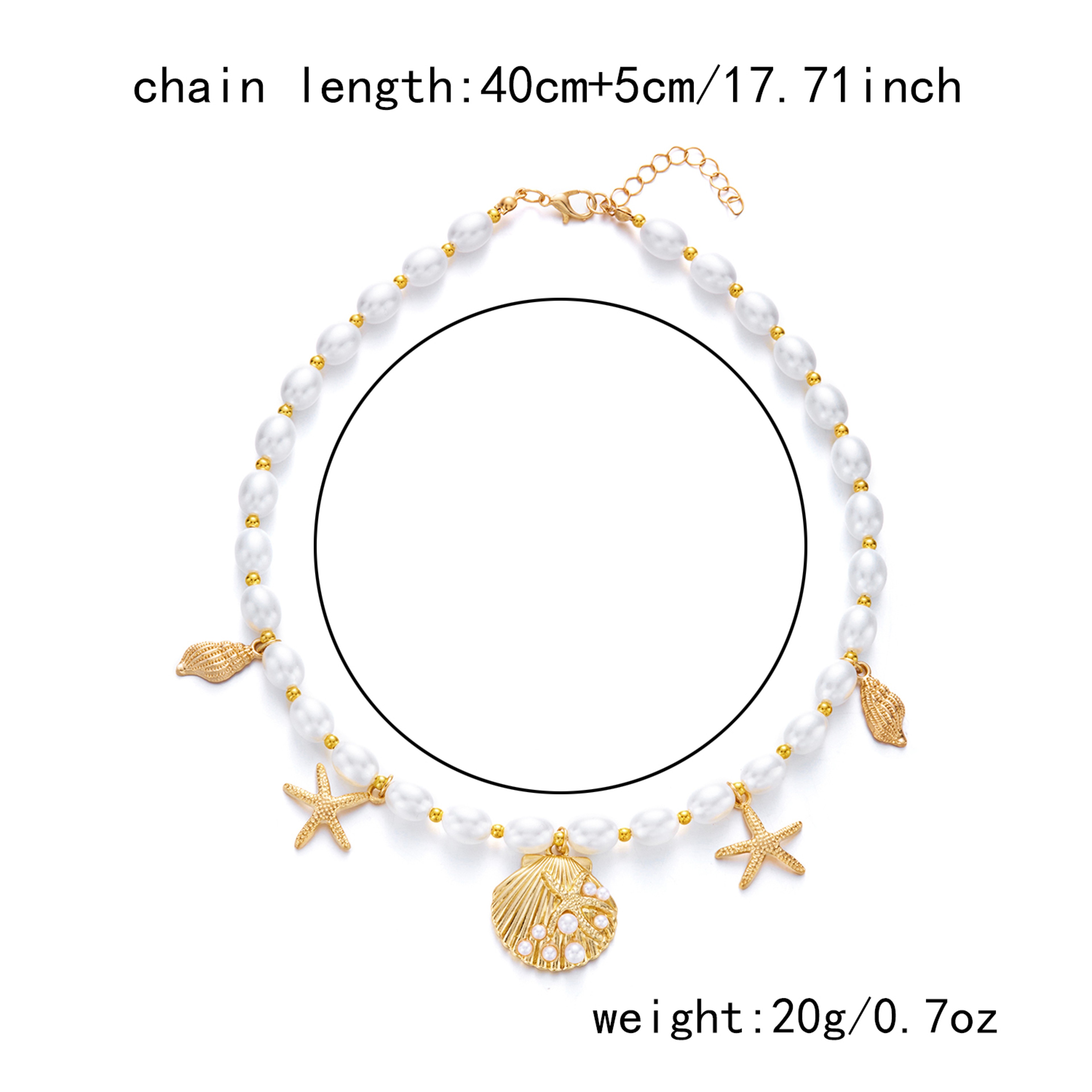 Boho Pearl Choker with Gold Shell Starfish Pendant Beach Necklace for Women – view 6