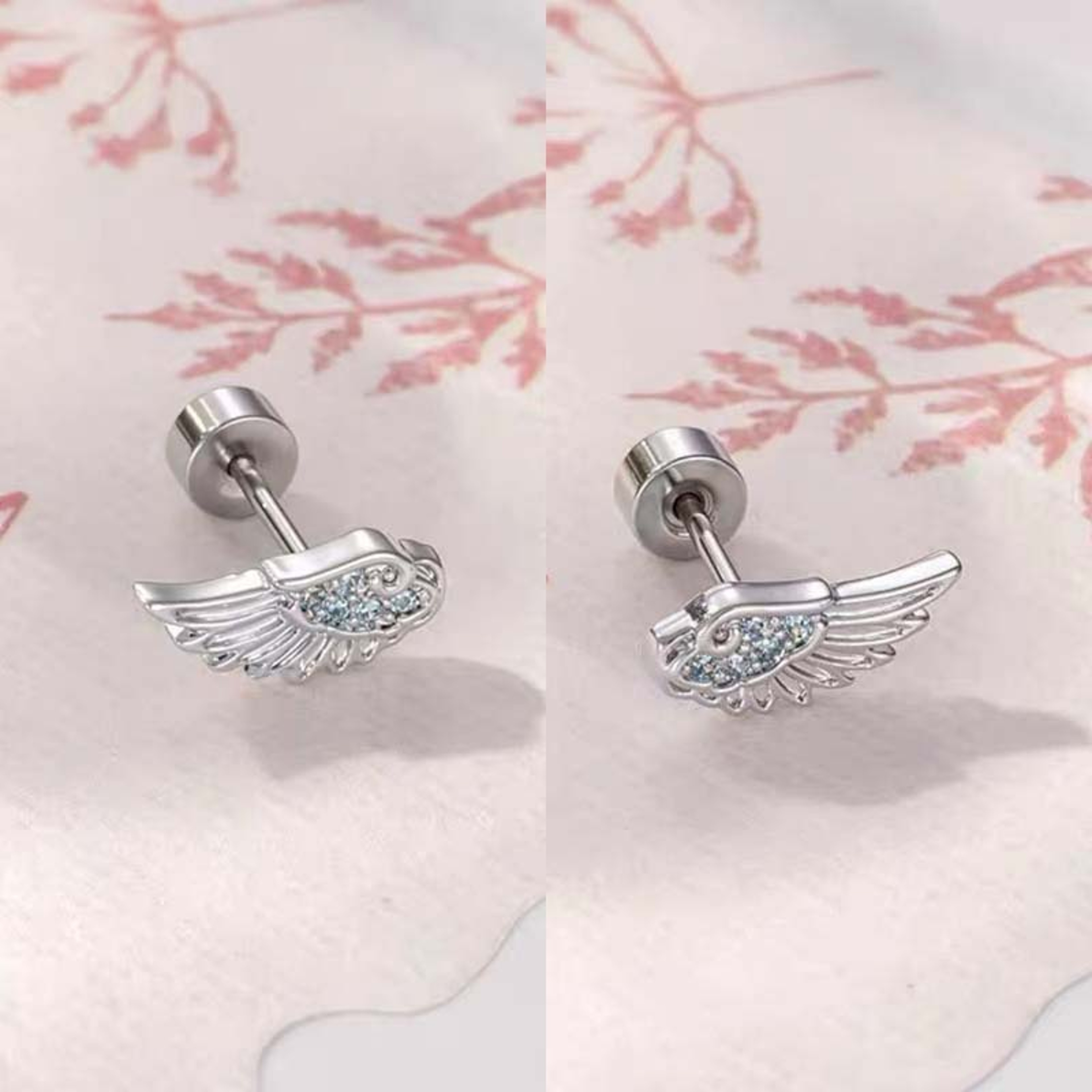 Silver Wing Stud Earrings With Sparkling Zircon Crystal For Women 5