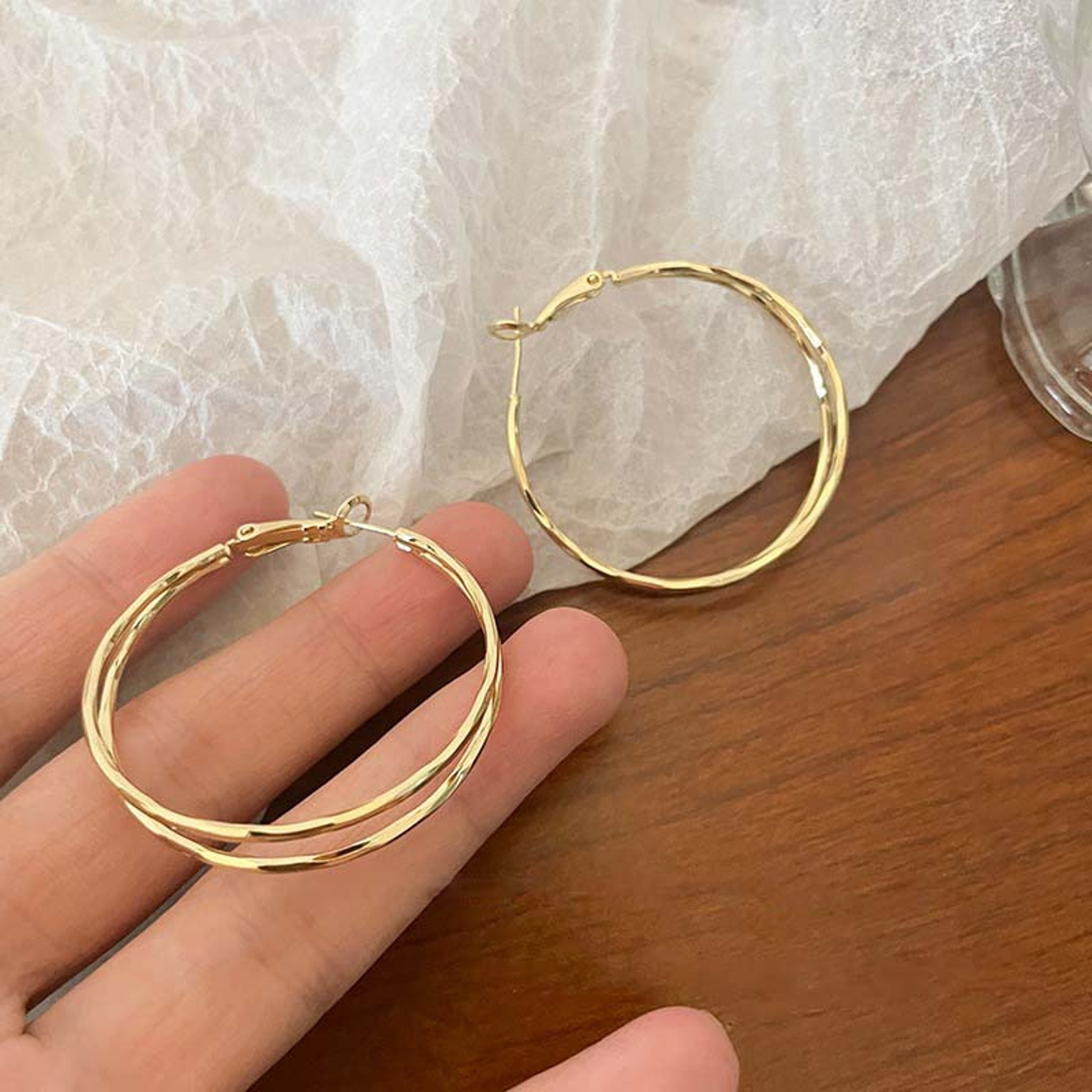 Silver Double Layer Hoop Earrings for Women Statement Round Fashion Jewelry – view 5