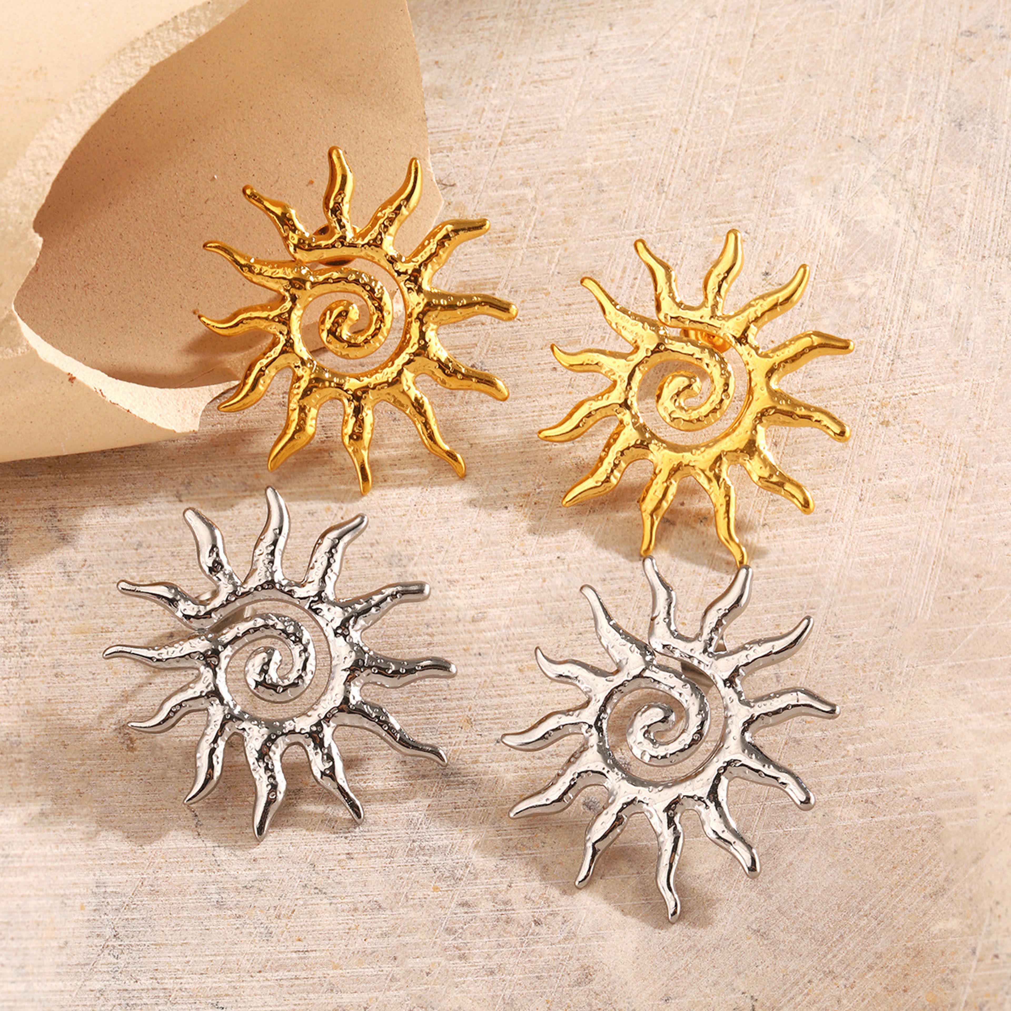 Radiant Sun Earrings In Stainless Steel Waterproof Hollow Gold Statement Earrings For Women 1