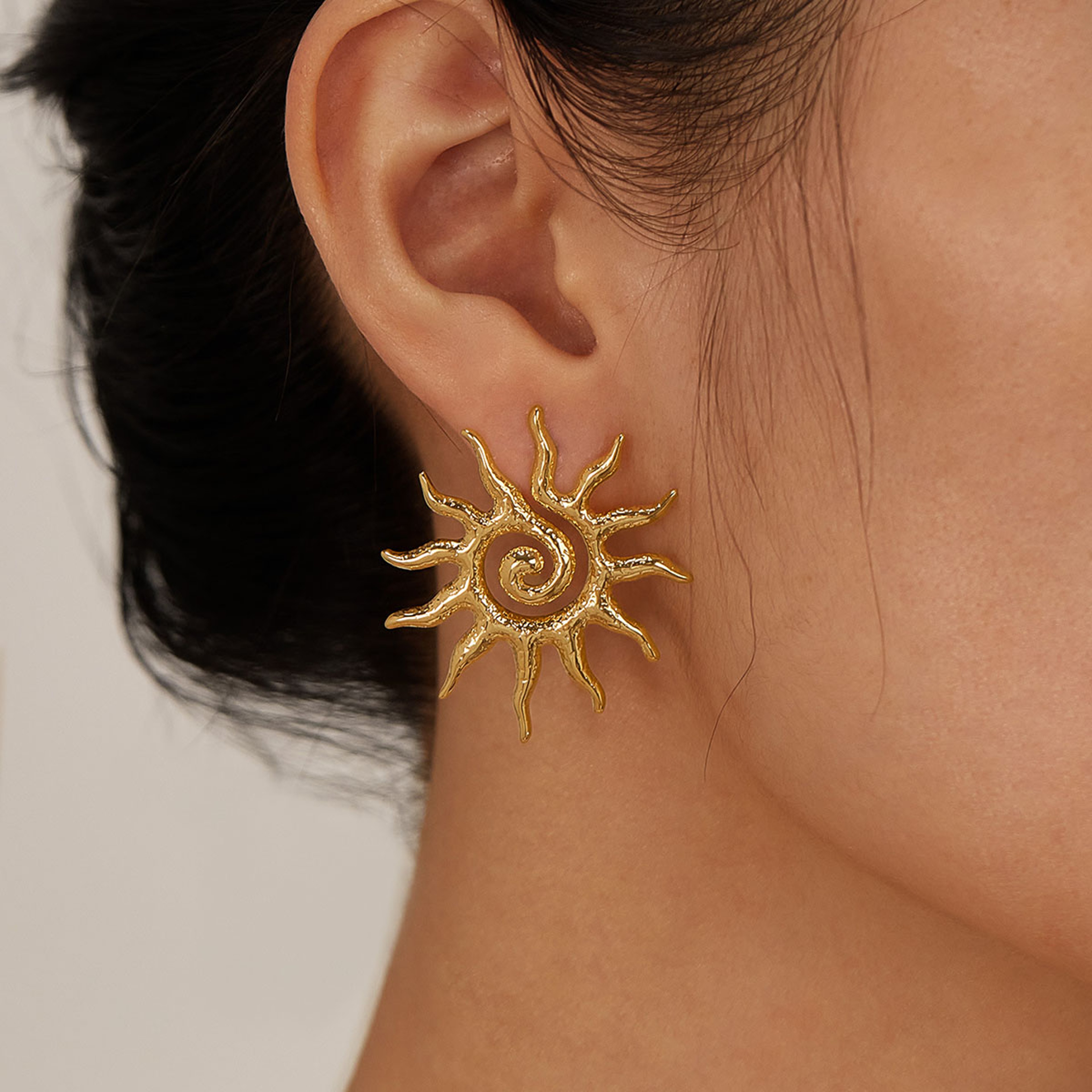 Radiant Sun Earrings In Stainless Steel Waterproof Hollow Gold Statement Earrings For Women 2