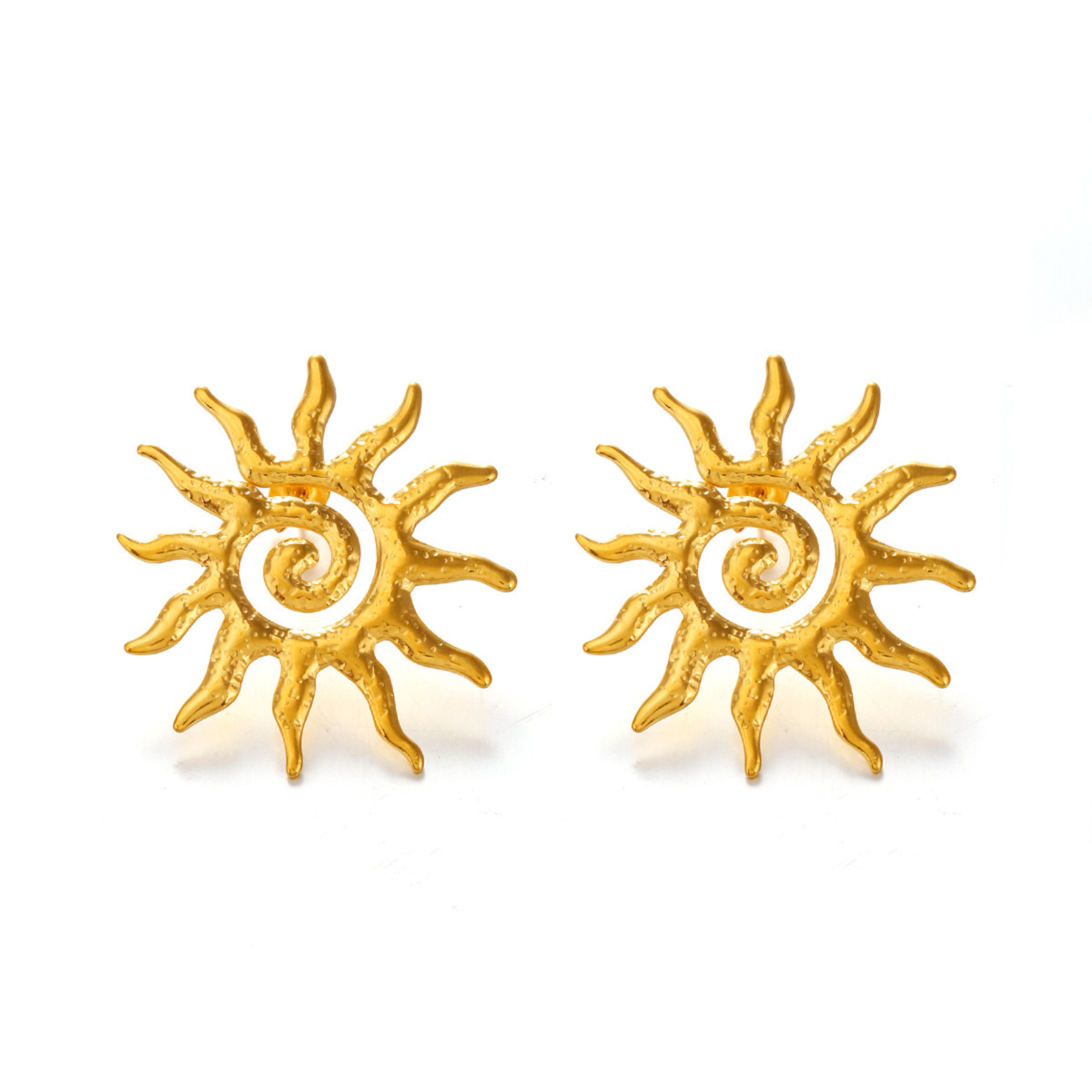 Radiant Sun Earrings In Stainless Steel Waterproof Hollow Gold Statement Earrings For Women 5