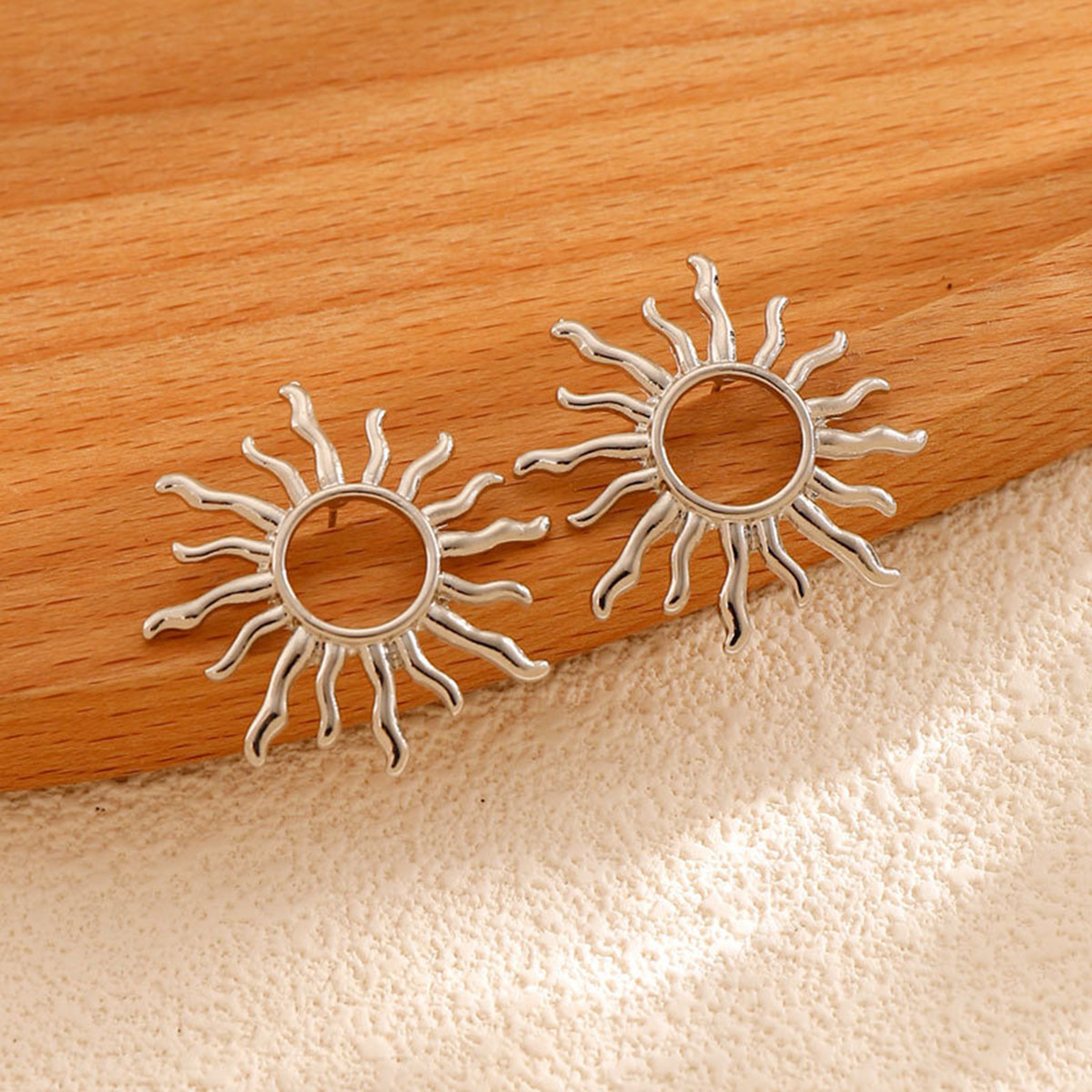 Radiant Sun Earrings In Stainless Steel Waterproof Hollow Gold Statement Earrings For Women 7