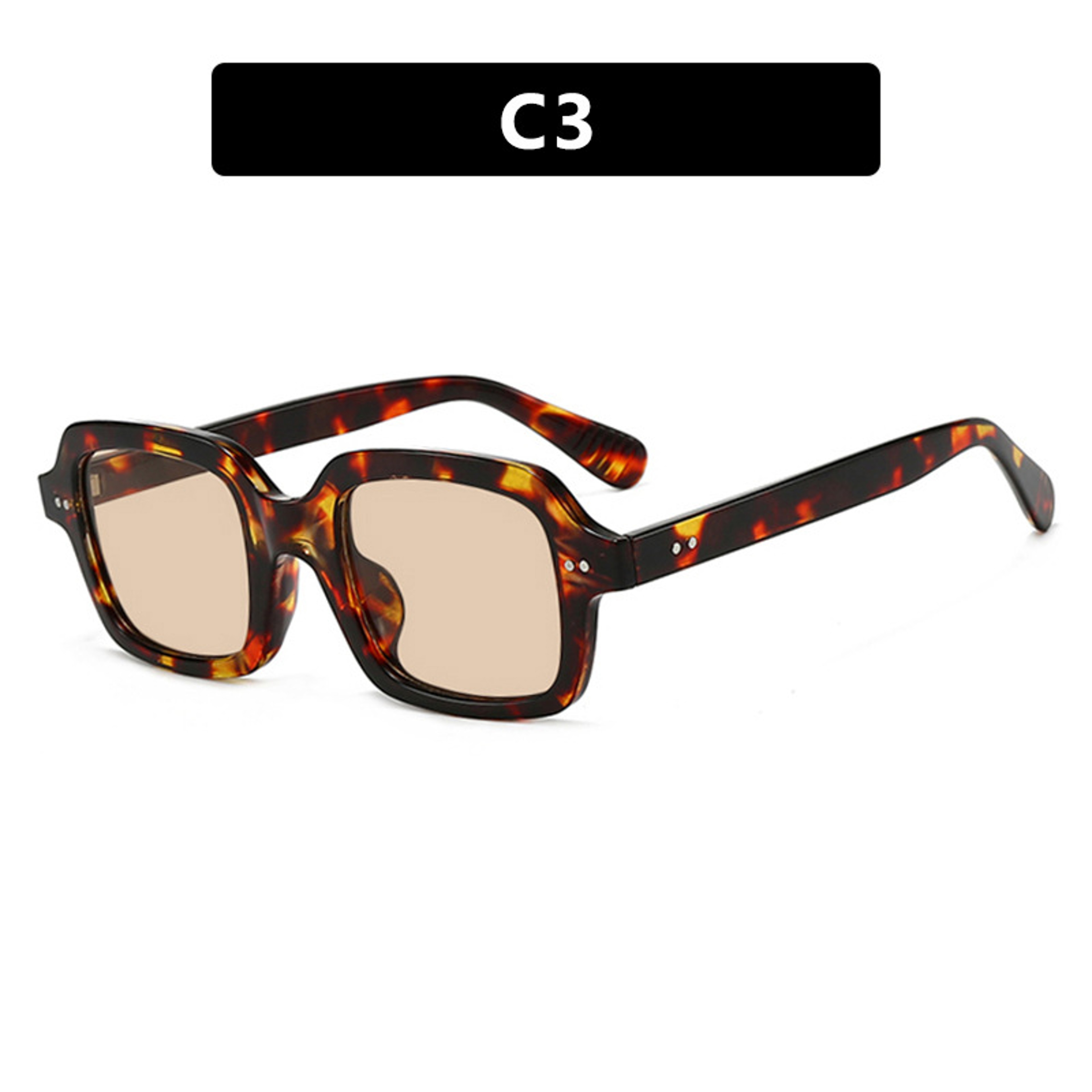 Vintage Square Sunglasses With Rivet Accents Thick Frame Fashion Shades 5