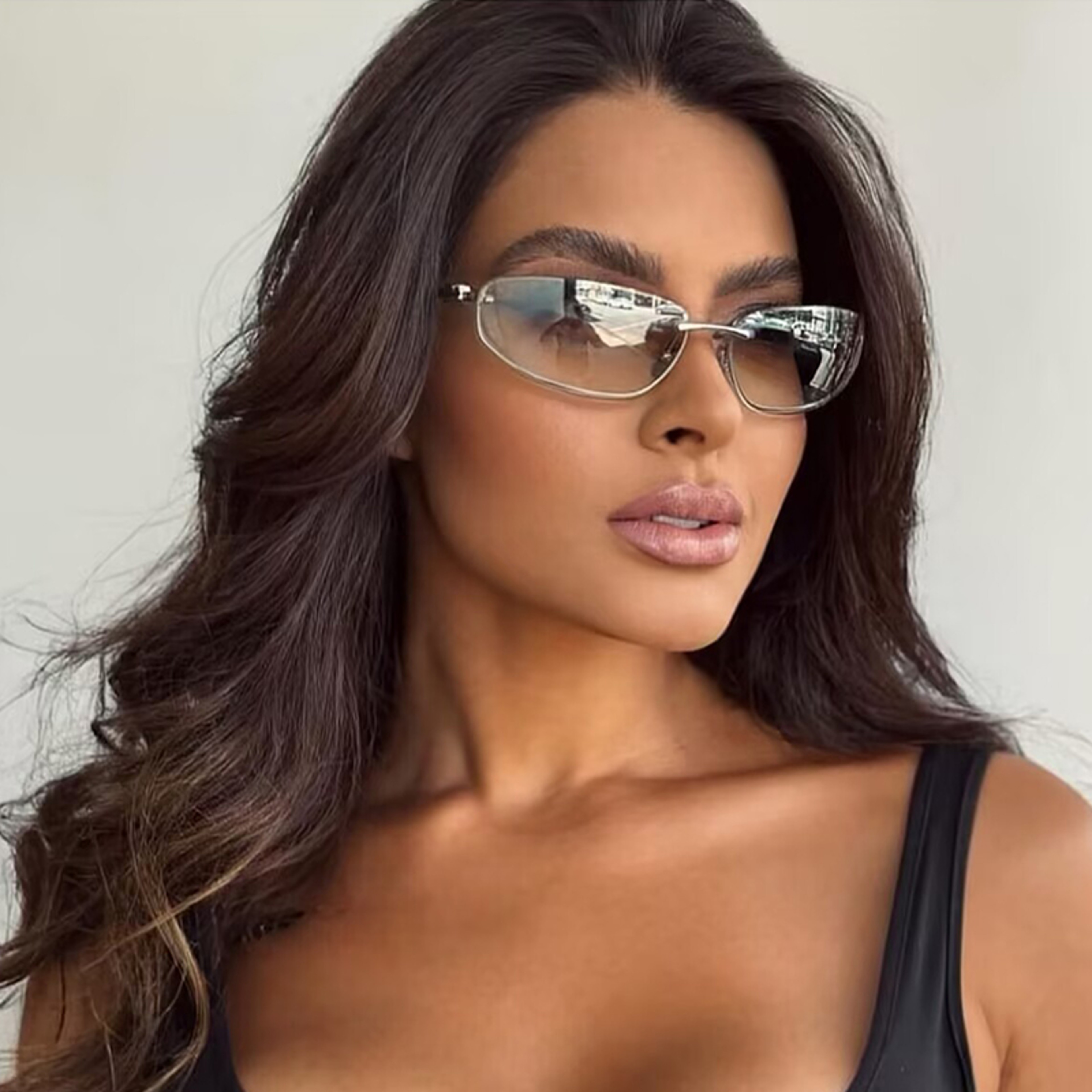 Luxury Sunglasses Rimless Oval Retro UV Fashion Shades 0