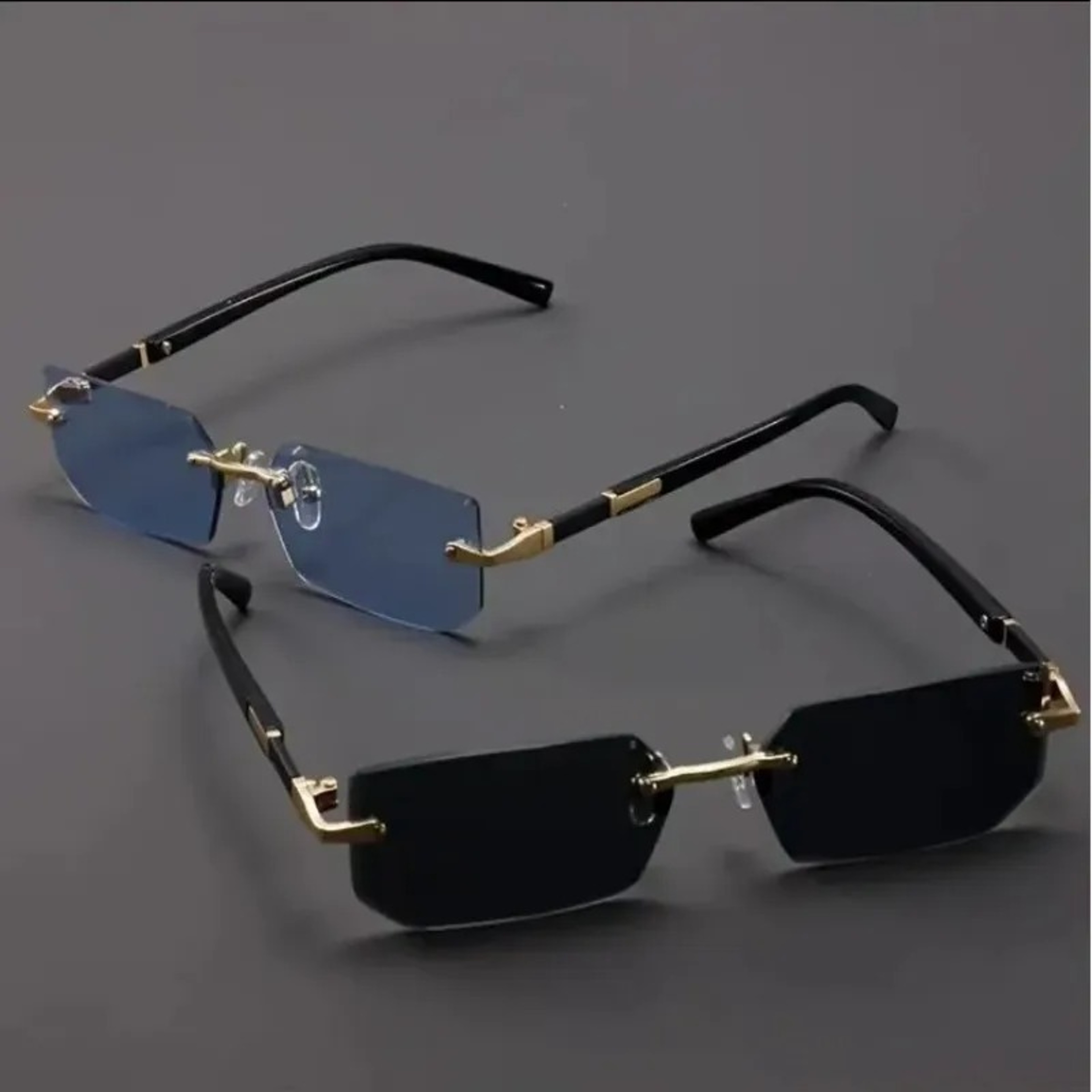 Rimless Rectangle Sunglasses For Women  Men Stylish Small Fashion UV Shades 0
