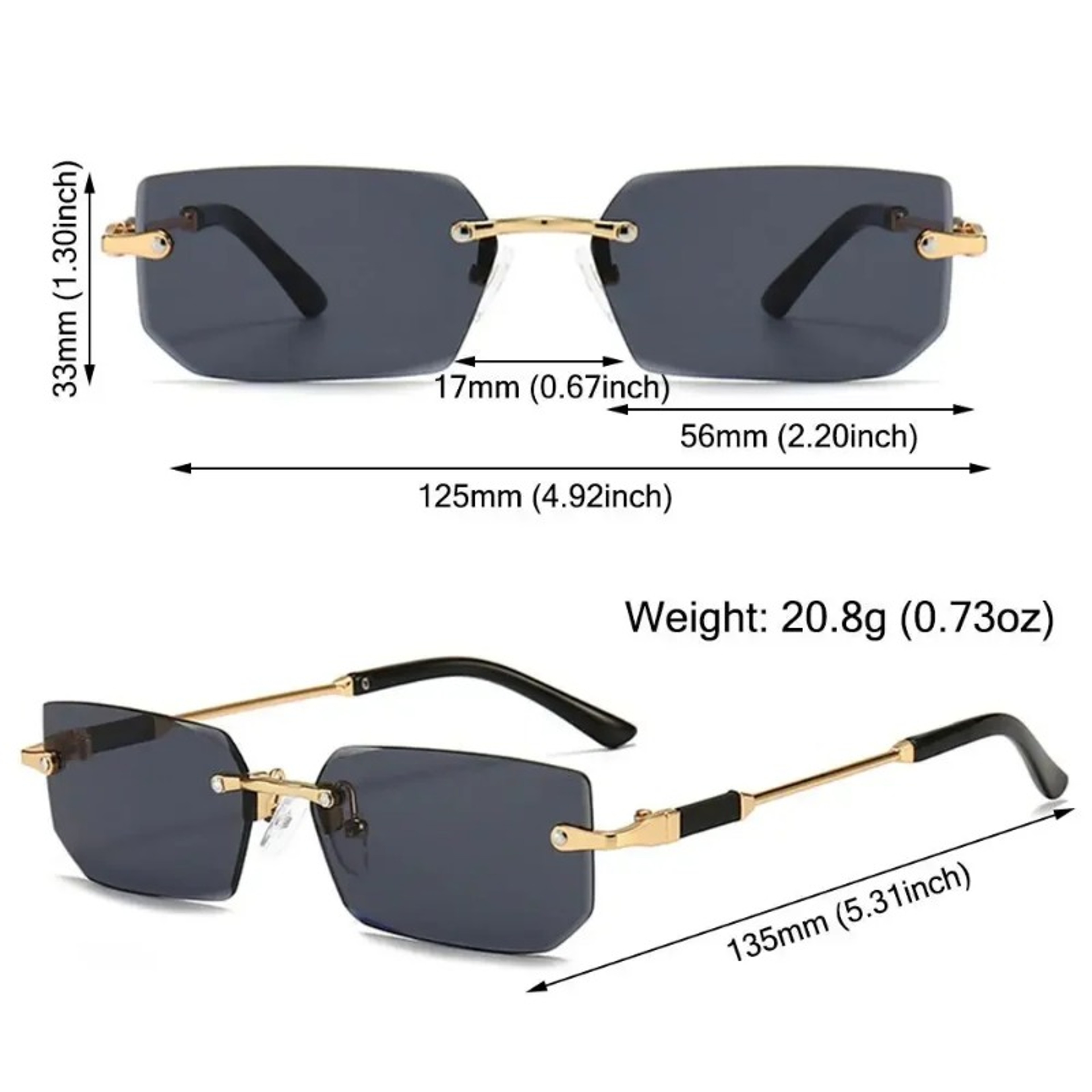Rimless Rectangle Sunglasses For Women  Men Stylish Small Fashion UV Shades 5