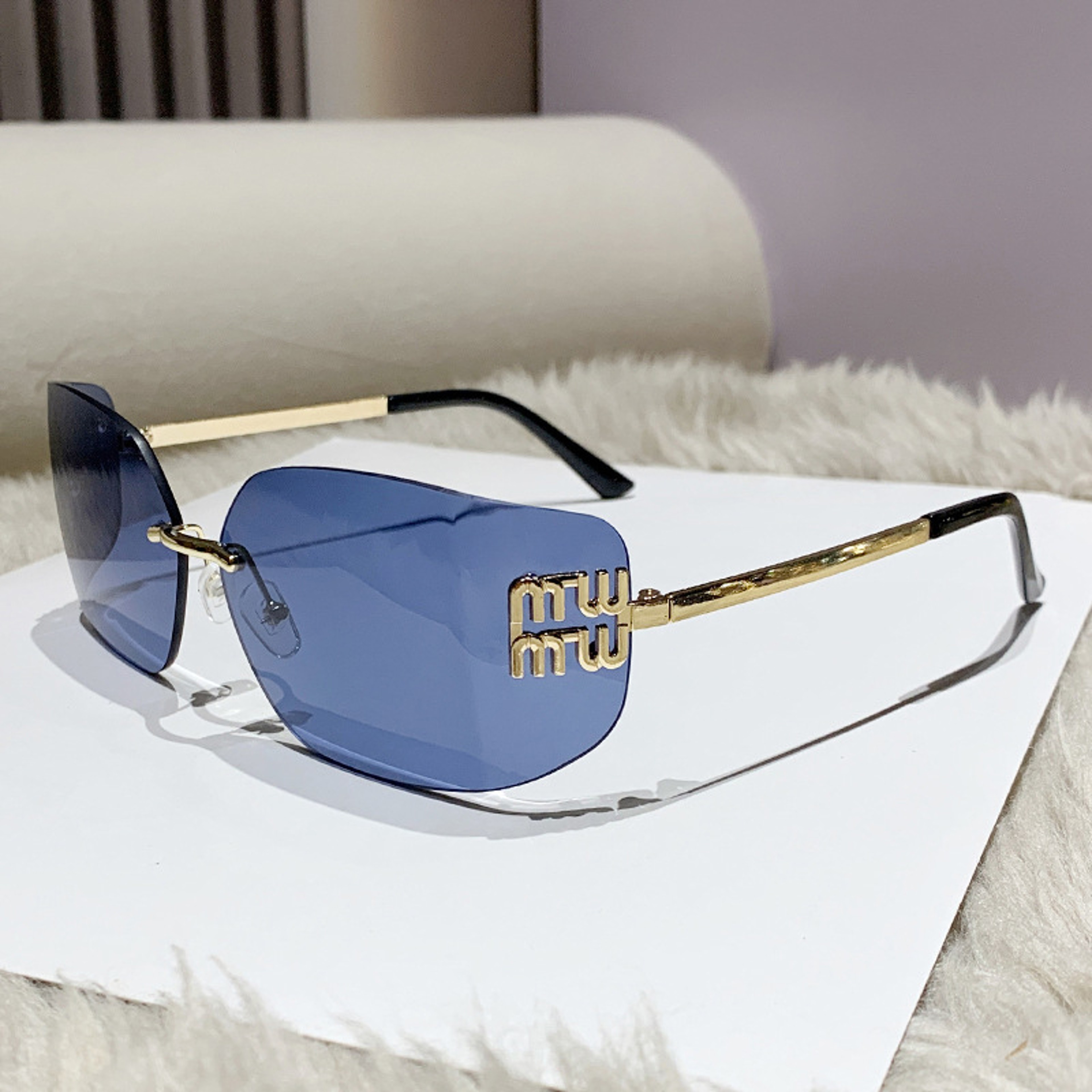Luxury Rimless Sunglasses for Women Gradient Rectangle Designer Shades with Metal Rivet Frame – view 3