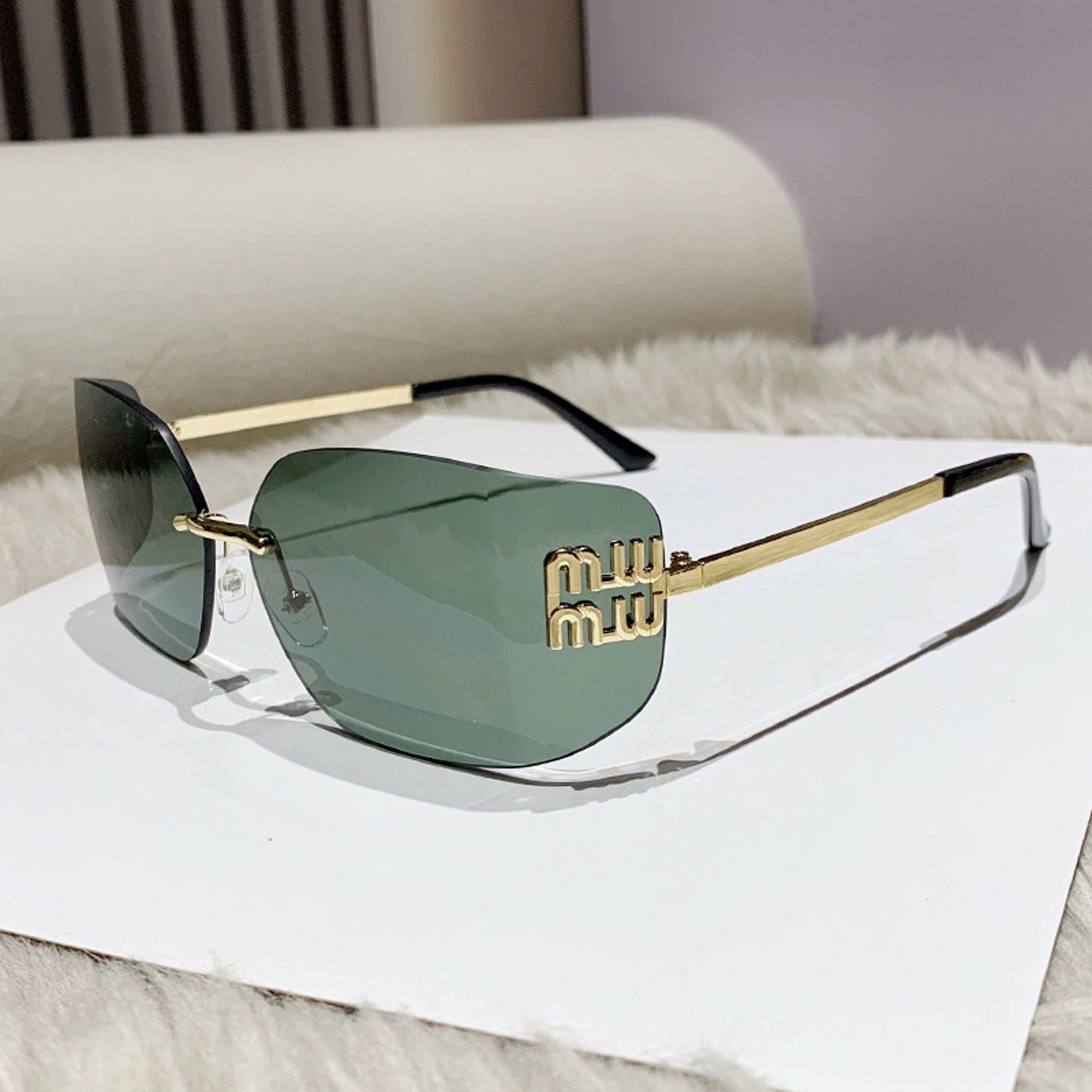 Luxury Rimless Sunglasses for Women Gradient Rectangle Designer Shades with Metal Rivet Frame – view 6