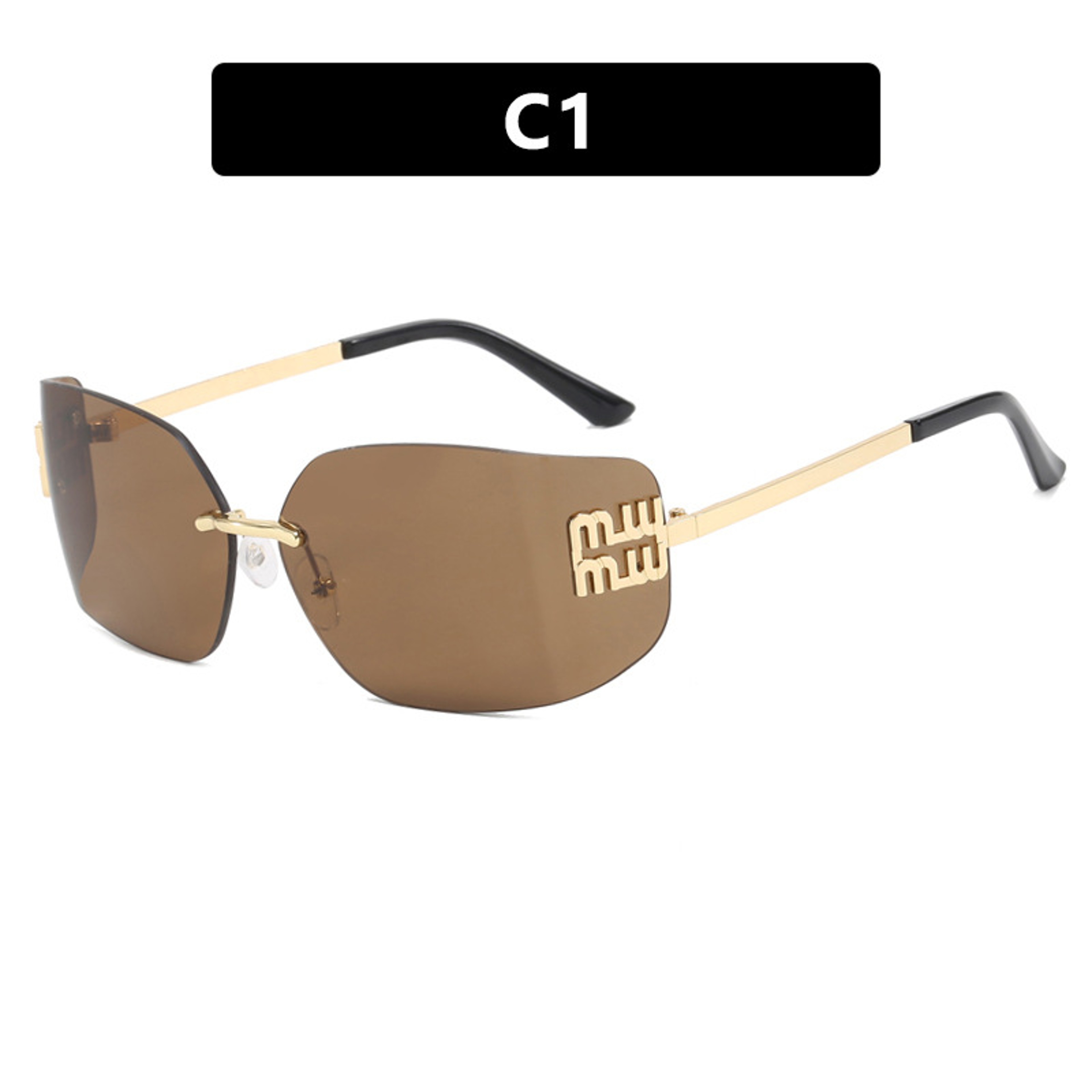 Luxury Rimless Sunglasses for Women Gradient Rectangle Designer Shades with Metal Rivet Frame – view 9