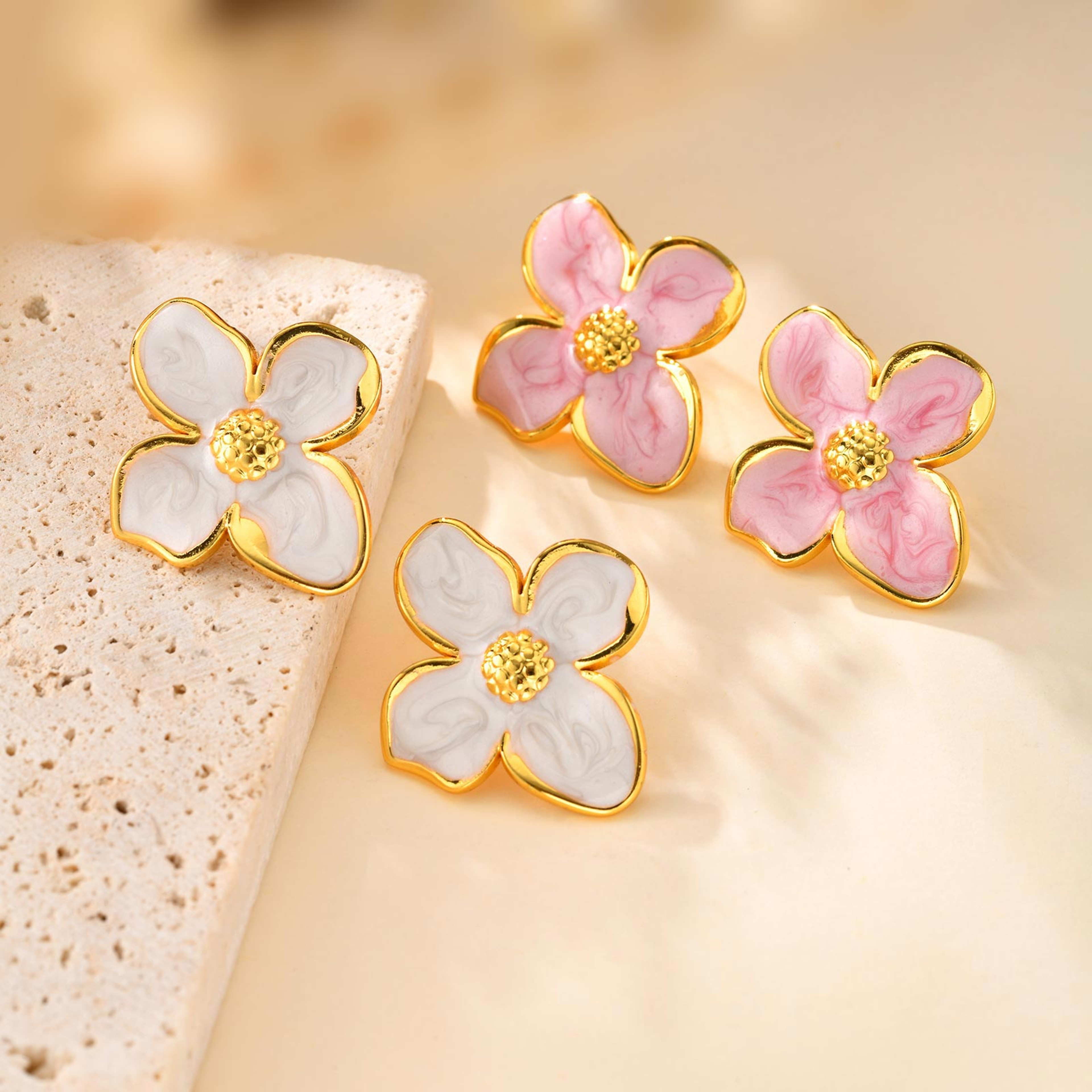 Elegant Flower Stud Earrings Waterproof Stainless Steel Earrings for Everyday Wear – view 1