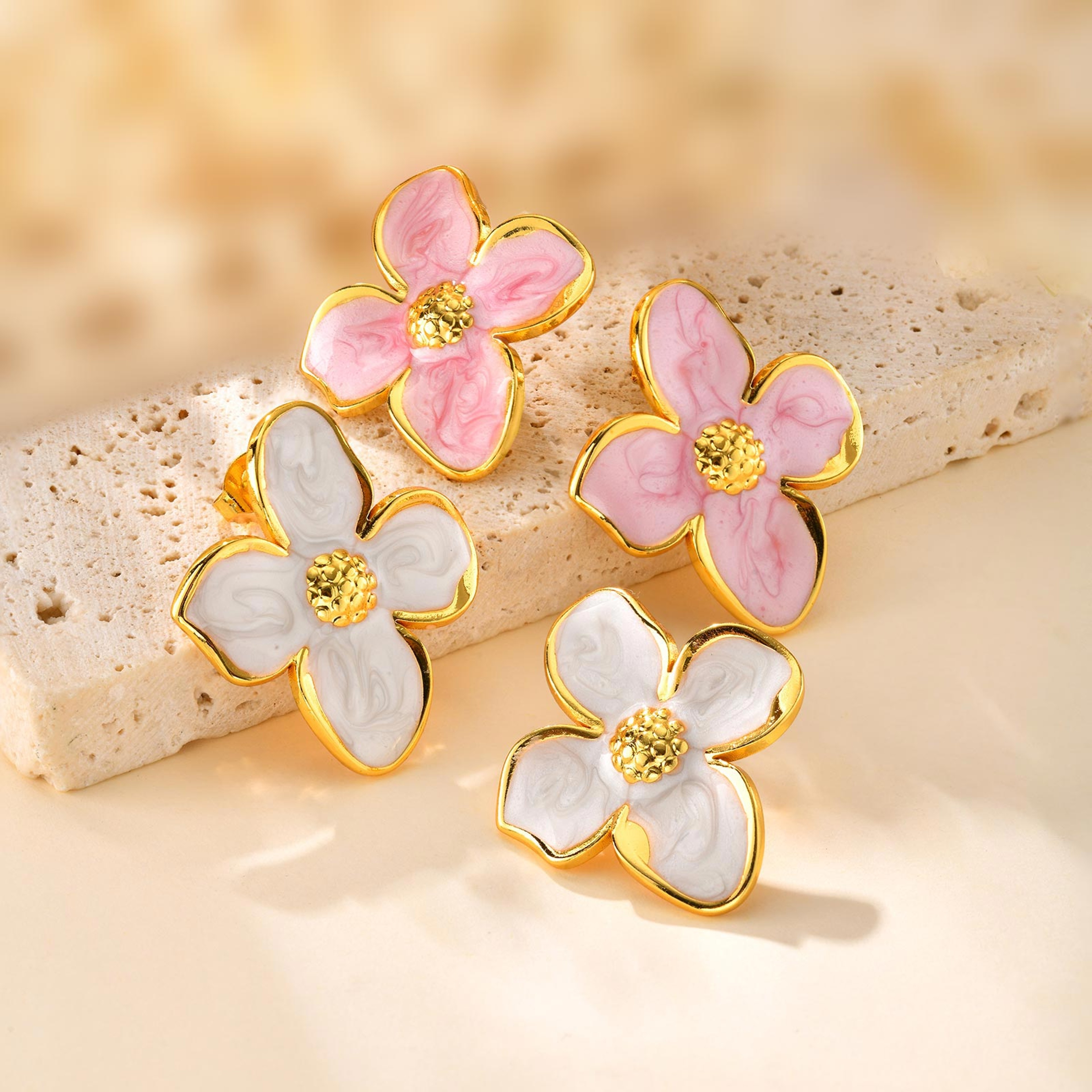 Elegant Flower Stud Earrings Waterproof Stainless Steel Earrings for Everyday Wear – view 5