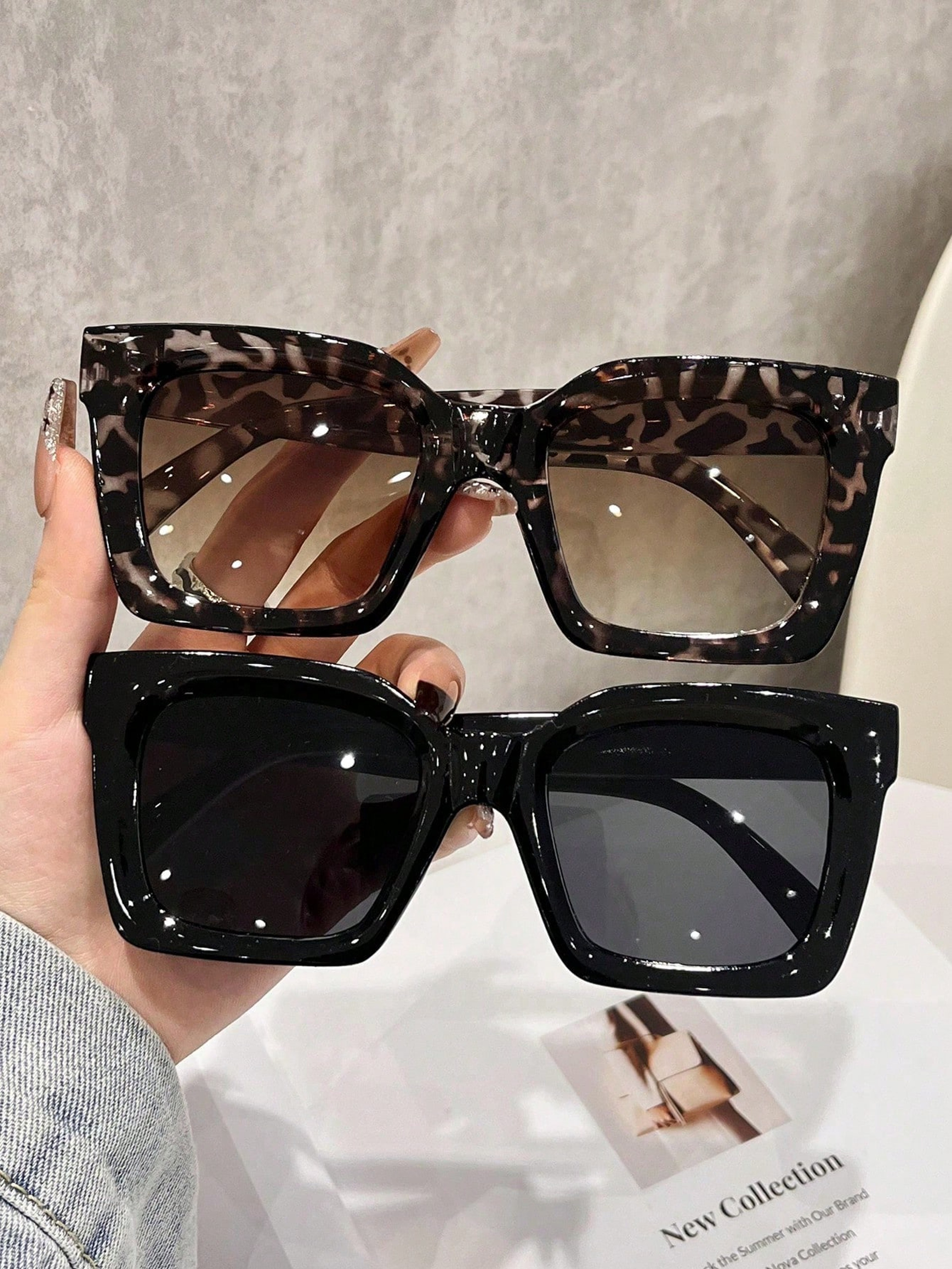 Retro Square Frame Glasses for Men & Women Large Frame Unisex Eyeglasses with Rivet Arms – view 1