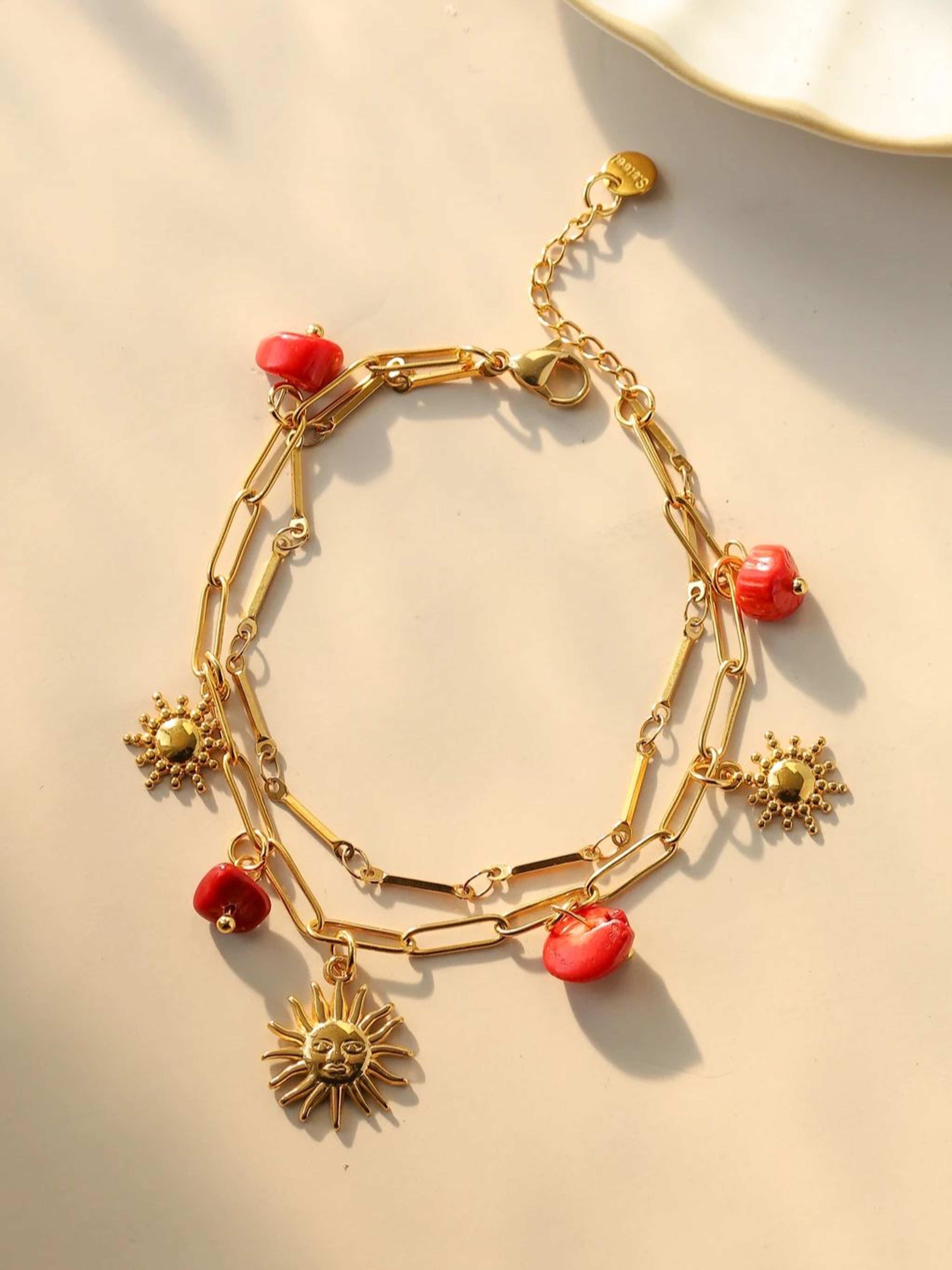 Gold Stainless Steel Sun Pendant Bracelet With Natural Stone For Women Waterproof Jewelry Gift 1