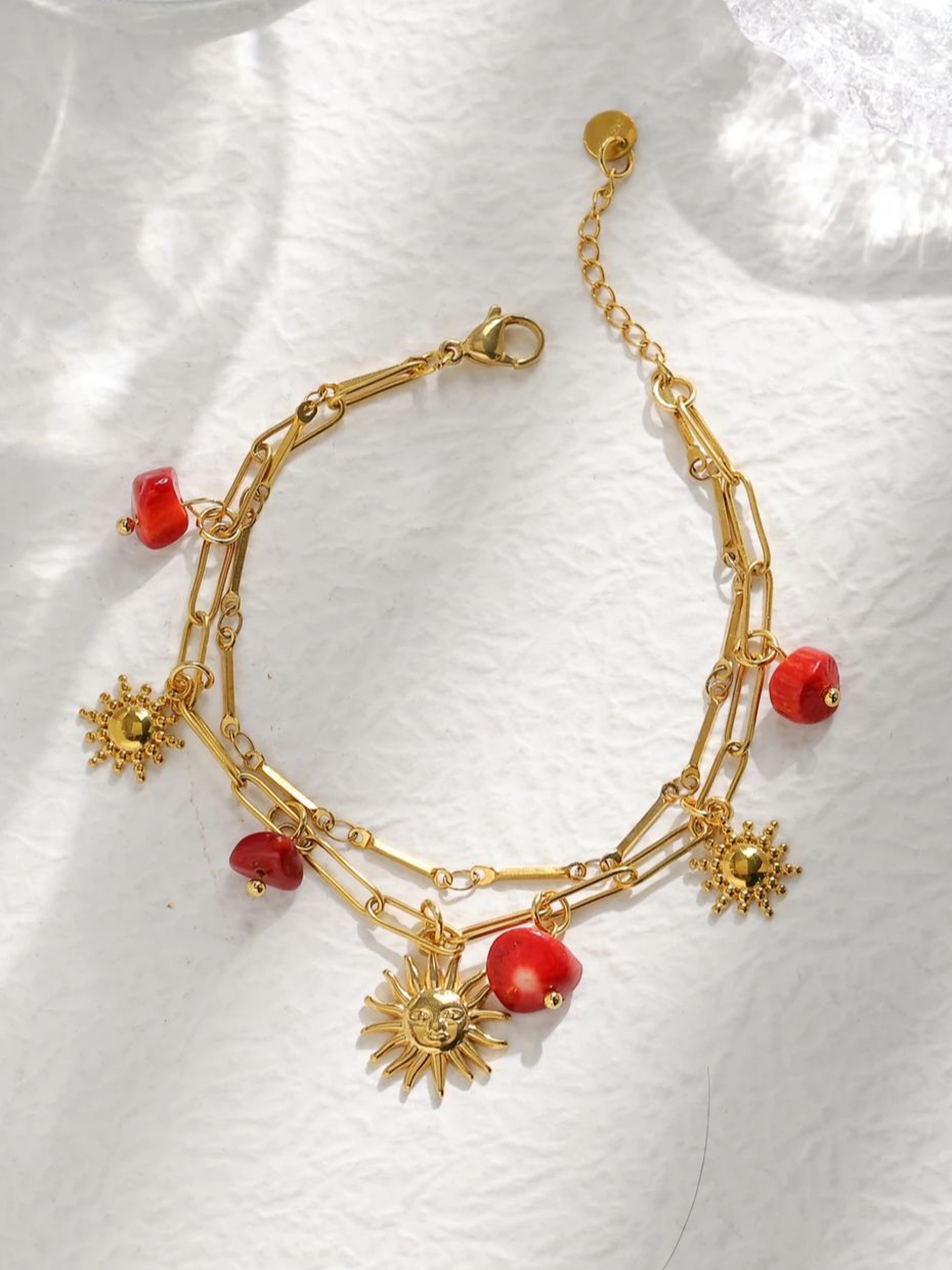 Gold Stainless Steel Sun Pendant Bracelet With Natural Stone For Women Waterproof Jewelry Gift 5