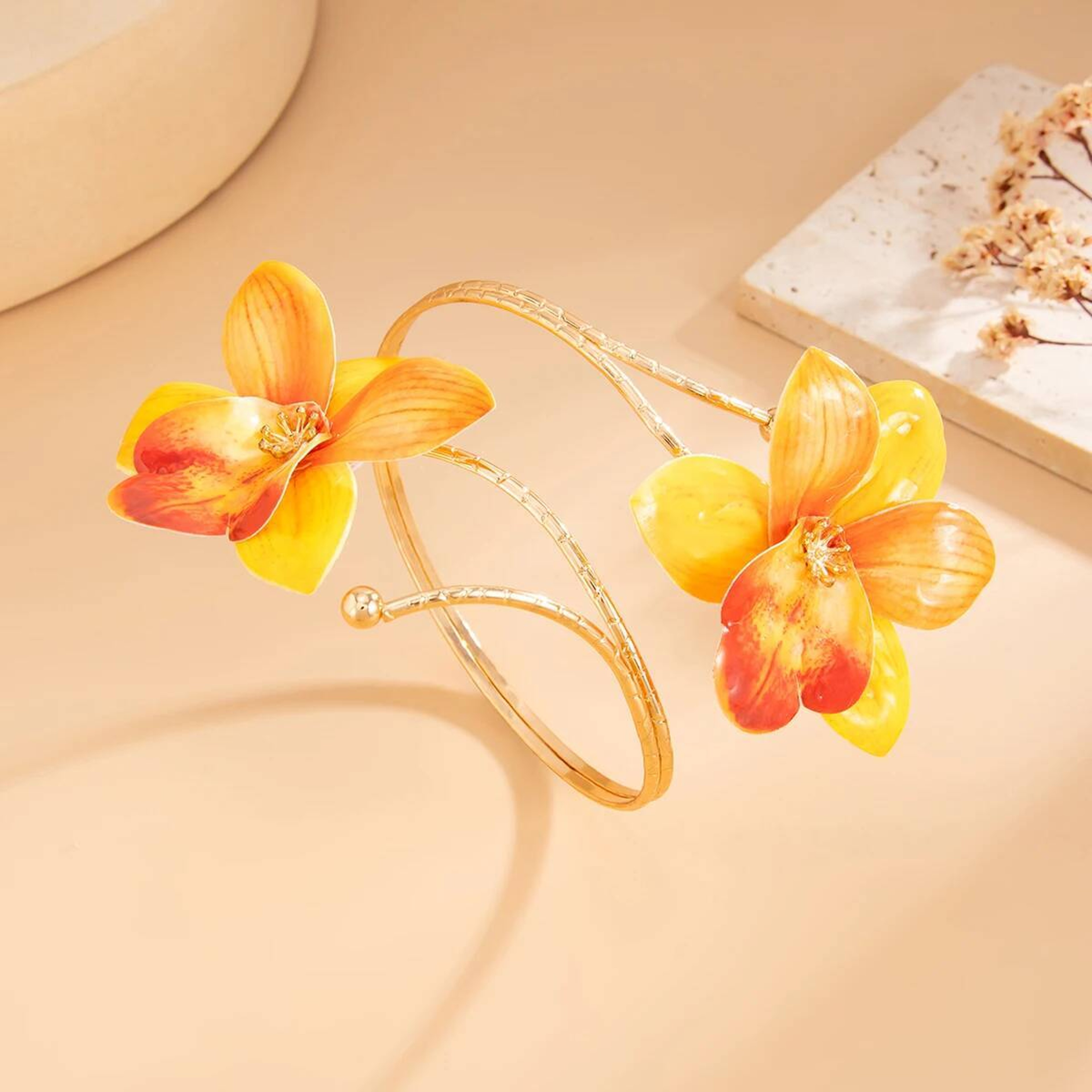 Vintage Floral Cuff Bracelet for Women Adjustable Gold Flower Bangle Bracelet – view 6