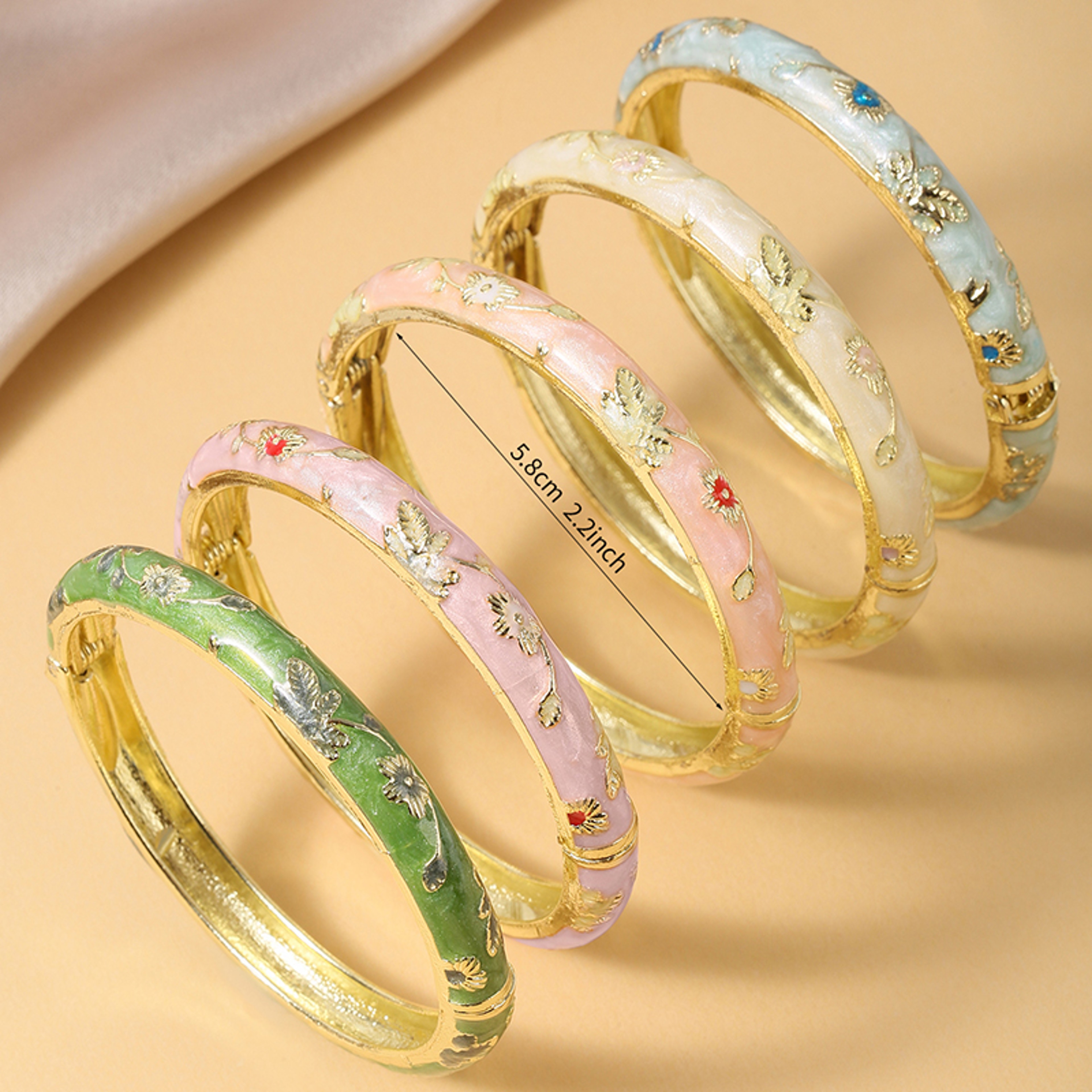 Vintage Enamel Bangles Set Floral Bohemian Bangles for Women – view 3