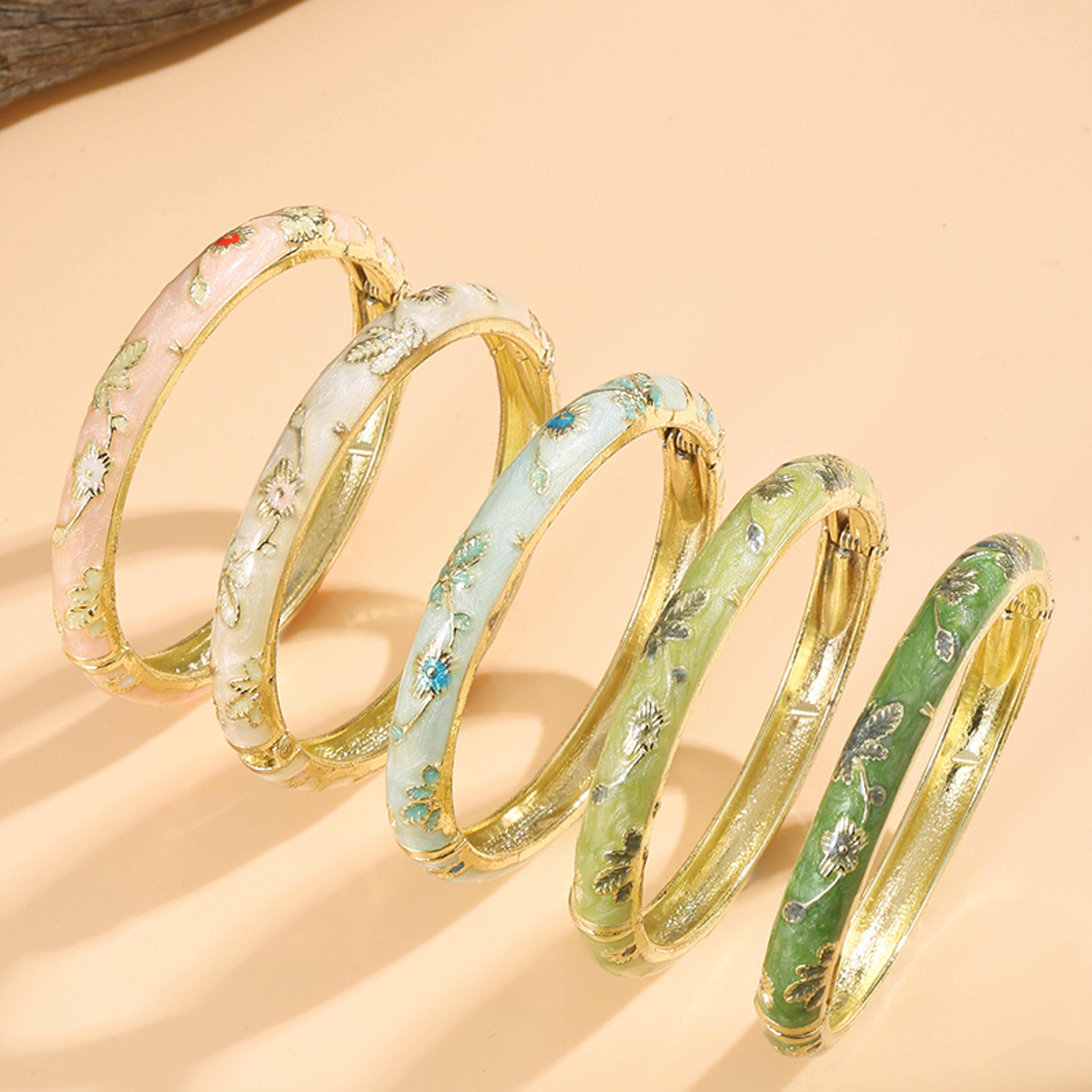 Vintage Enamel Bangles Set Floral Bohemian Bangles for Women – view 5