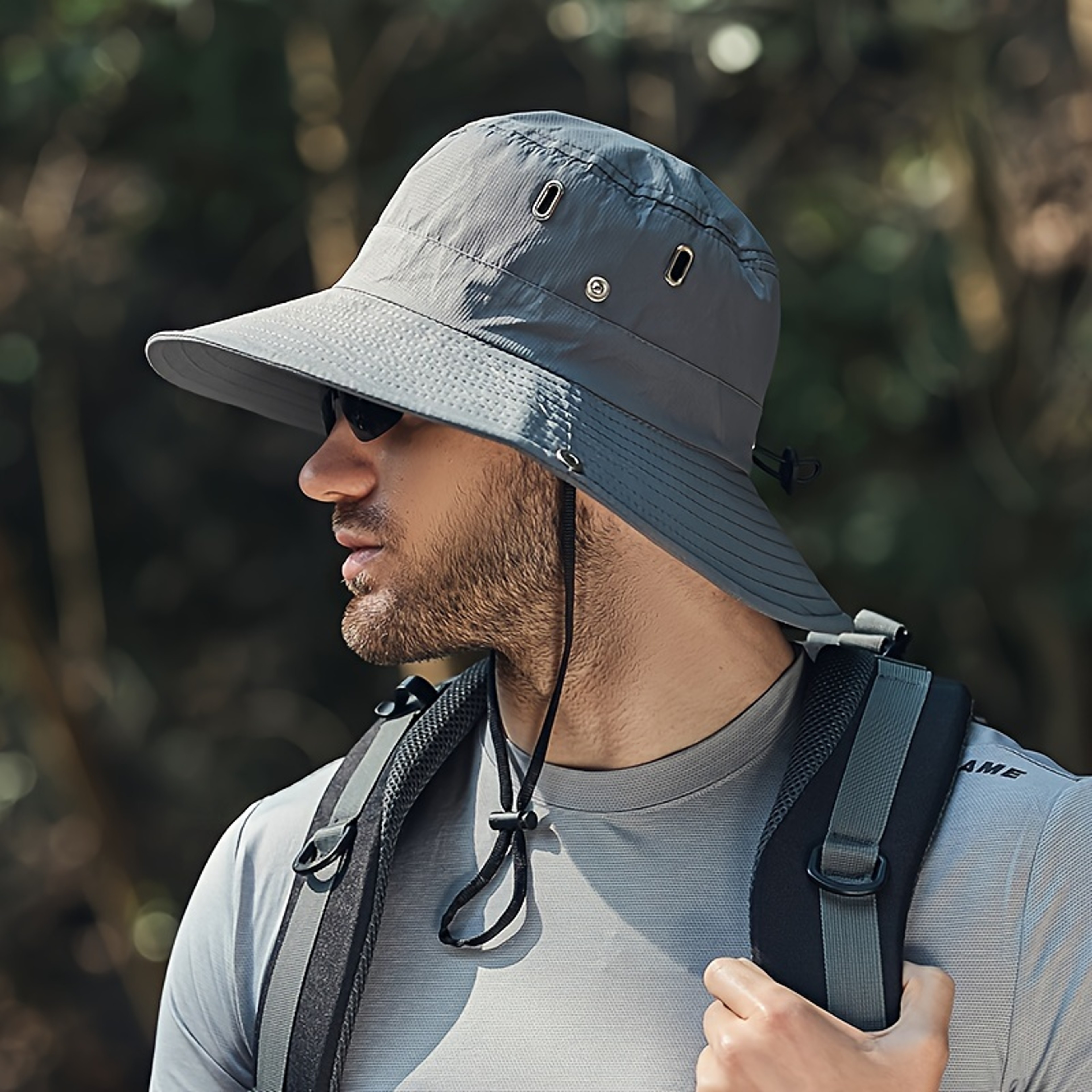 Wide Brim Sun Hat with Adjustable Chin Strap Breathable UV Protection Bucket Hat for Hiking & Fishing – view 9