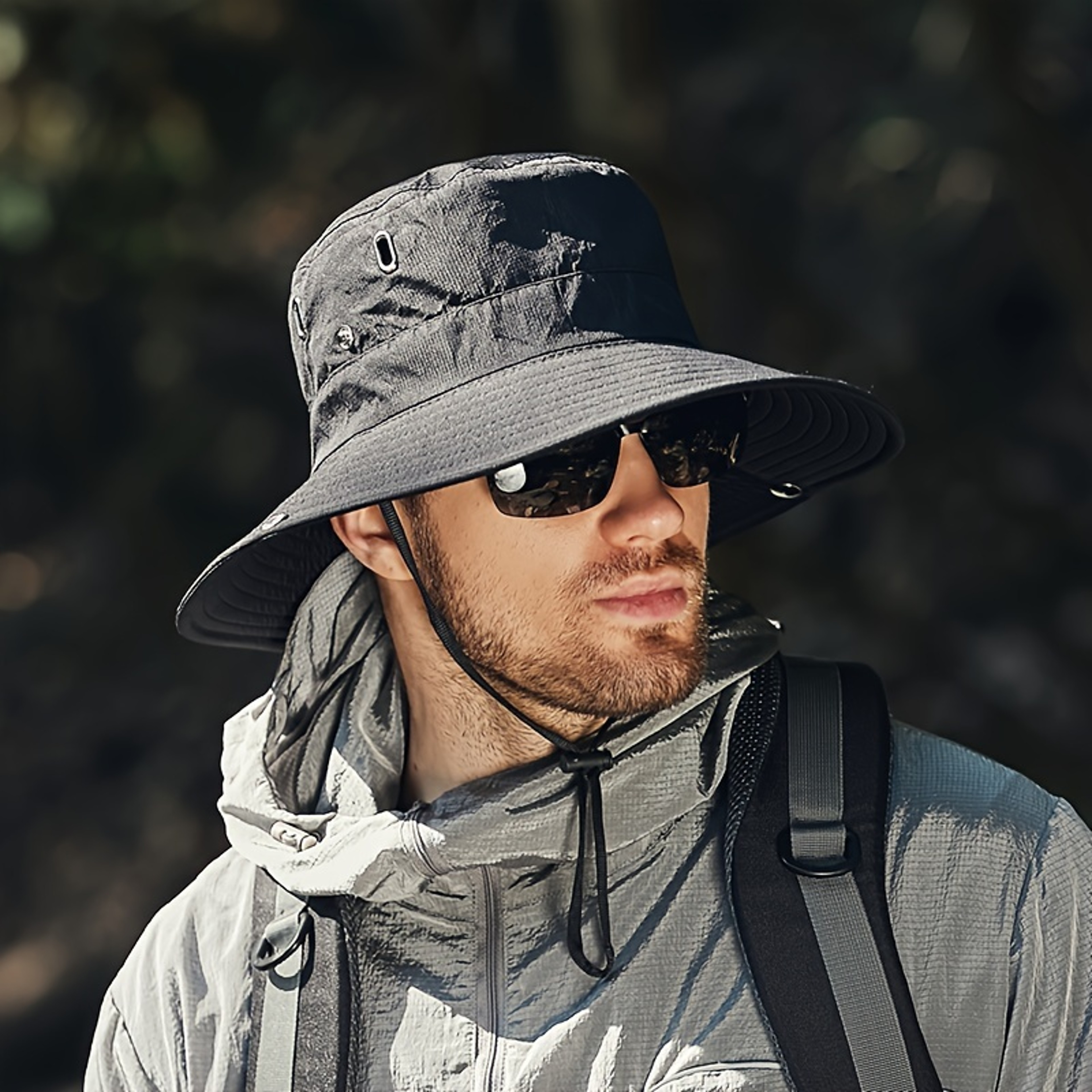 Wide Brim Sun Hat with Adjustable Chin Strap Breathable UV Protection Bucket Hat for Hiking & Fishing – view 10