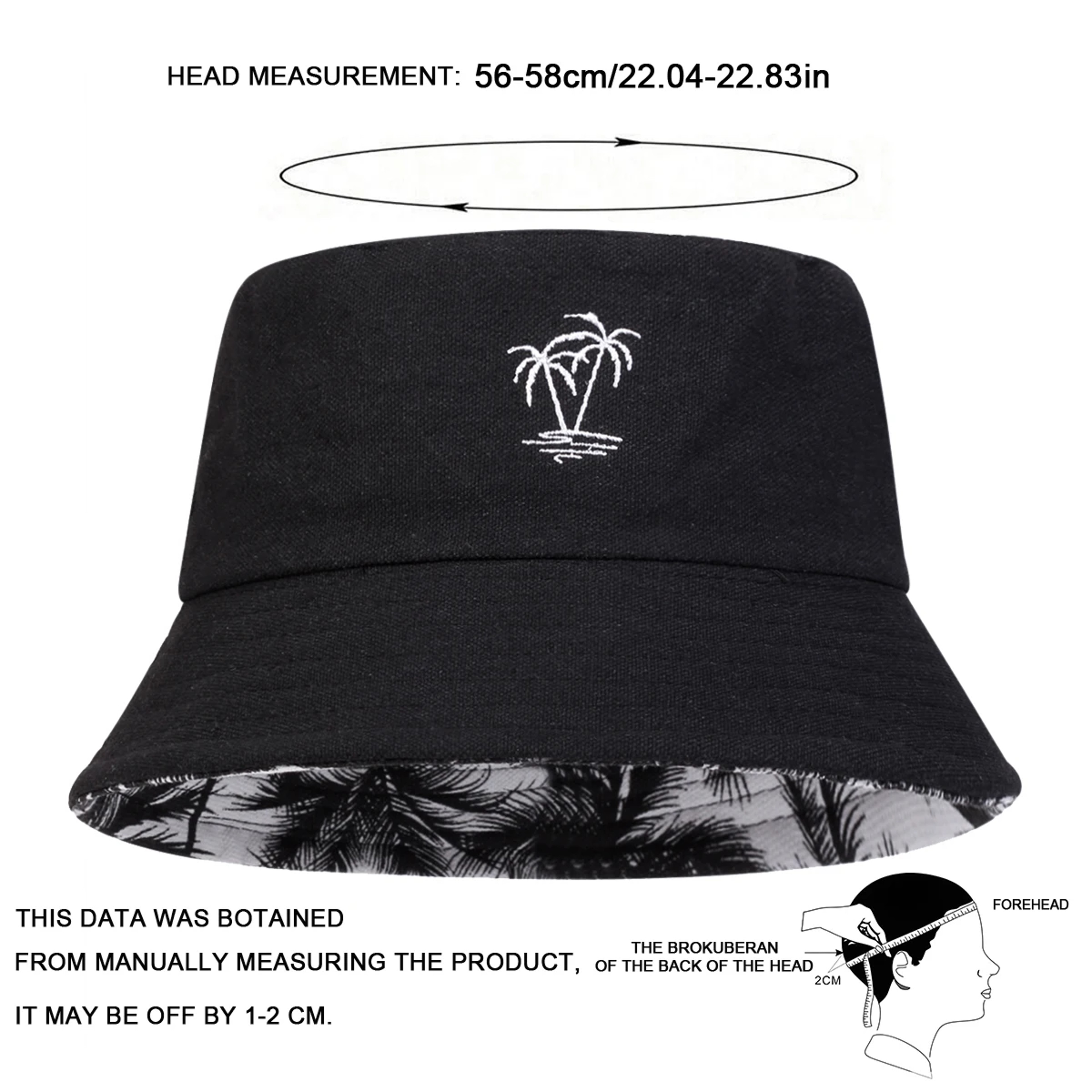 Reversible Coconut Tree Embroidered Bucket Hat for Men & Women Cotton Sun Fisherman Cap – view 2