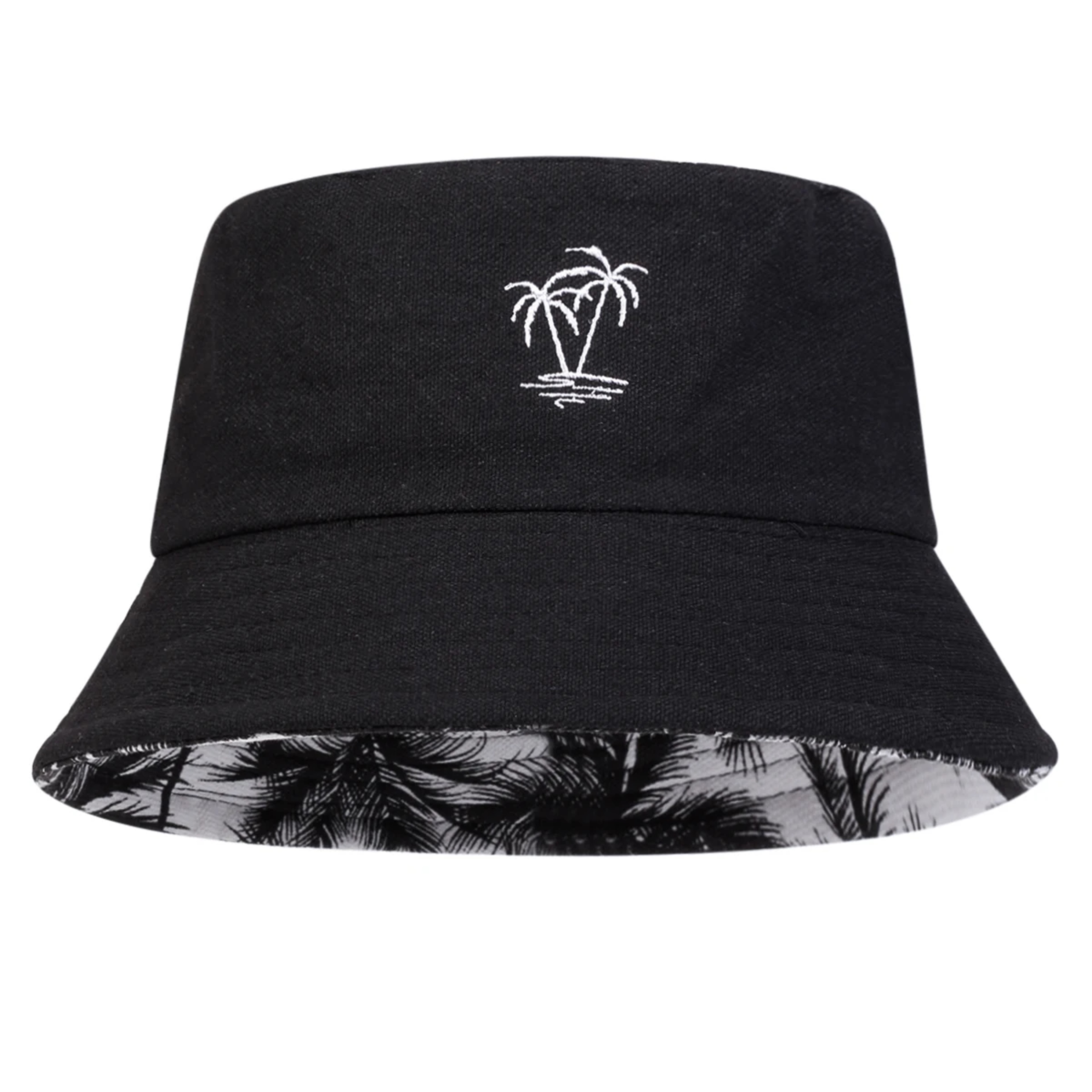 Reversible Coconut Tree Embroidered Bucket Hat for Men & Women Cotton Sun Fisherman Cap – view 3
