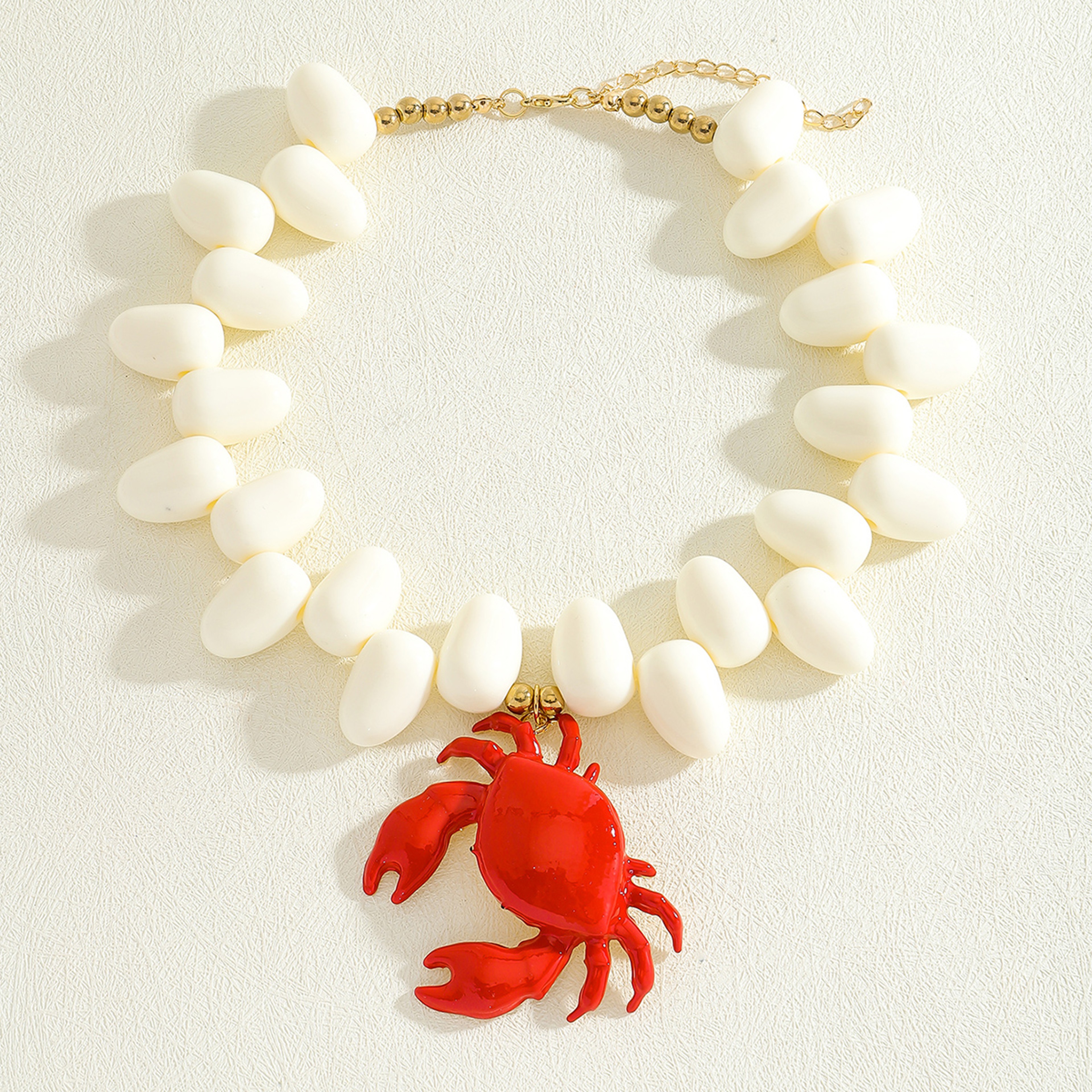 Boho Crab Necklace With Beaded Chain  Red Enamel Ocean Pendant For Women 10
