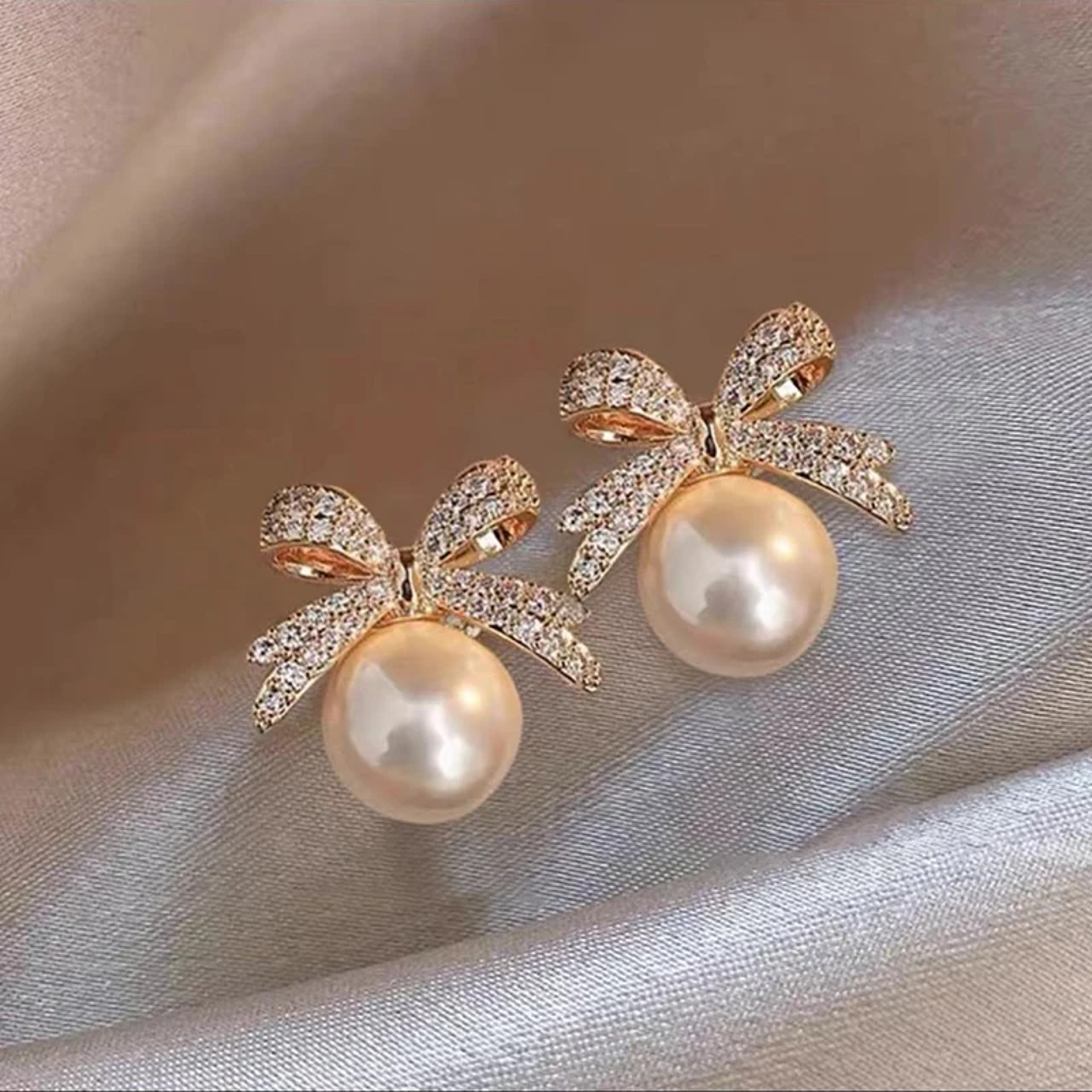 Bow Pearl Earrings with Zircon Elegant Drop Earrings for Women – view 5