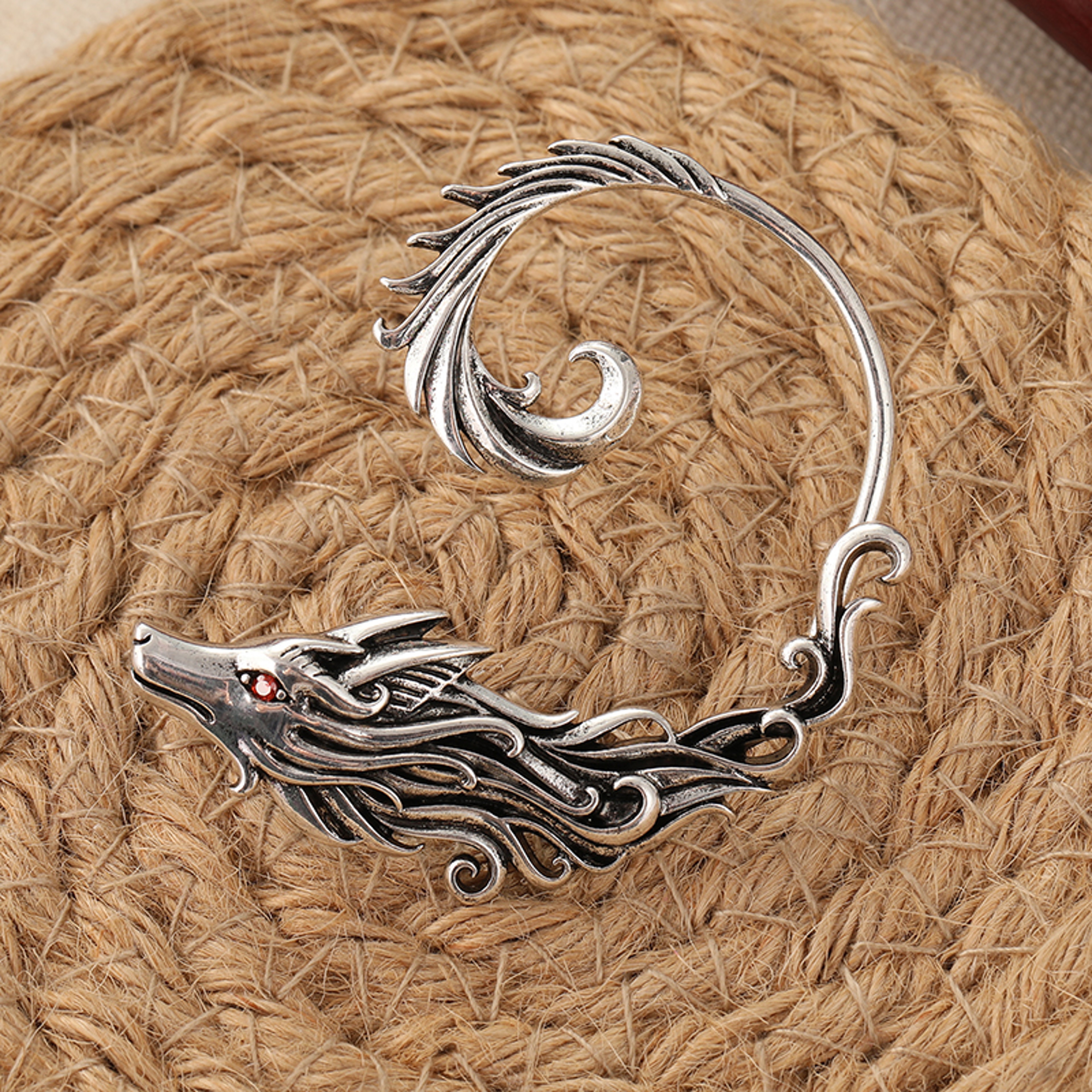 Vintage Silver Wolf Clip On Earrings for Women Ethnic Animal Jewelry – view 2