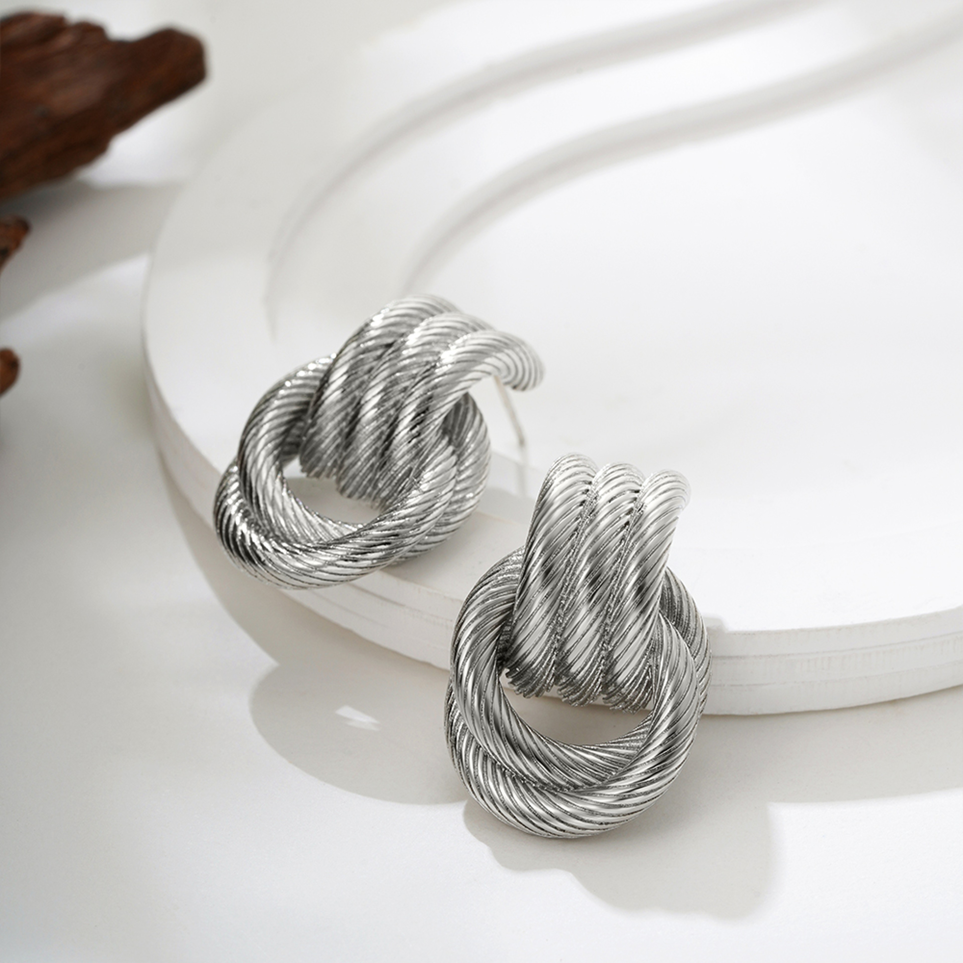Retro Geometric Stud Earrings For Women Stainless Steel Twisted Knot Statement Earrings 10