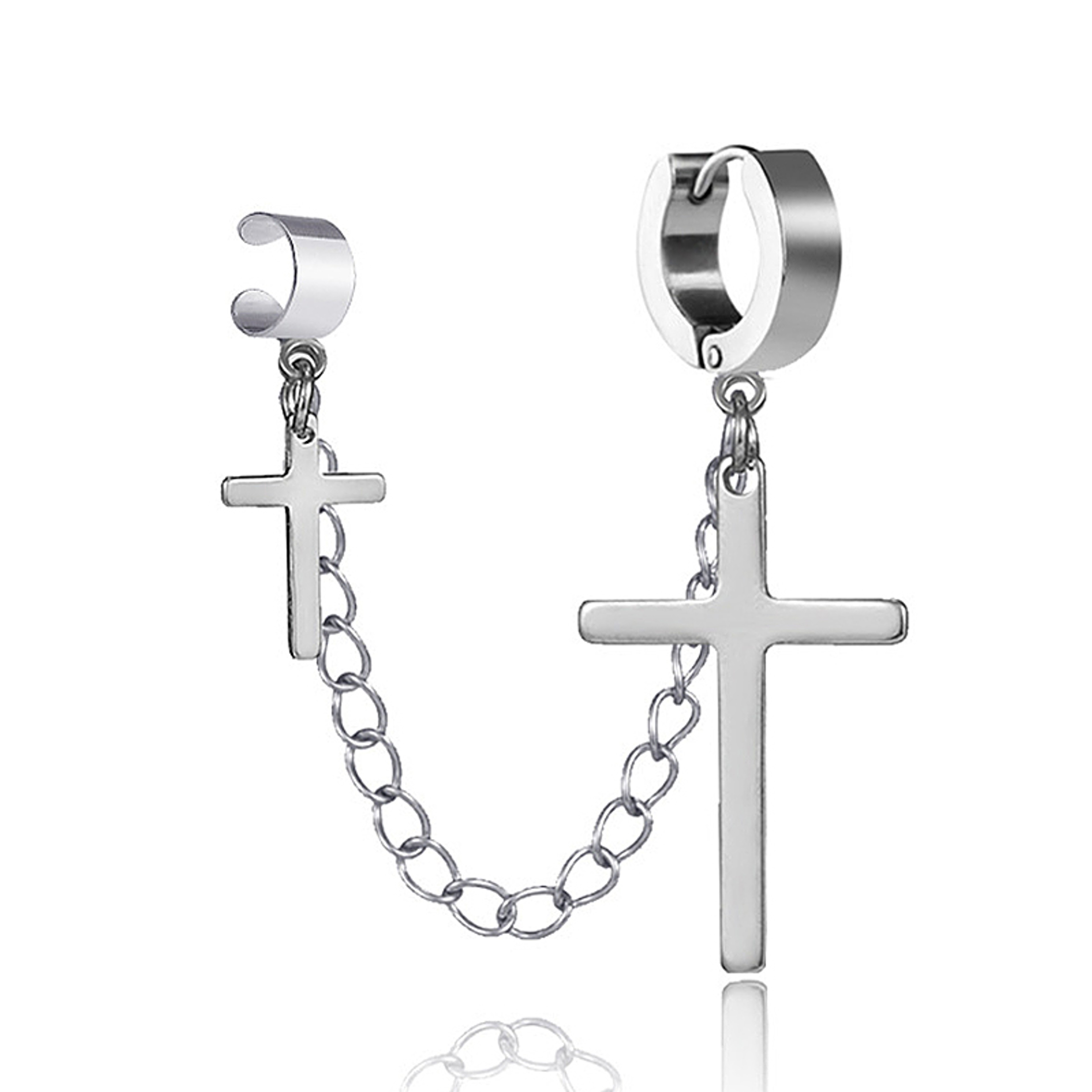 Retro Cross Clip Earring With Chain Tassel Punk Ear Cuff Earring For Women  Men 11