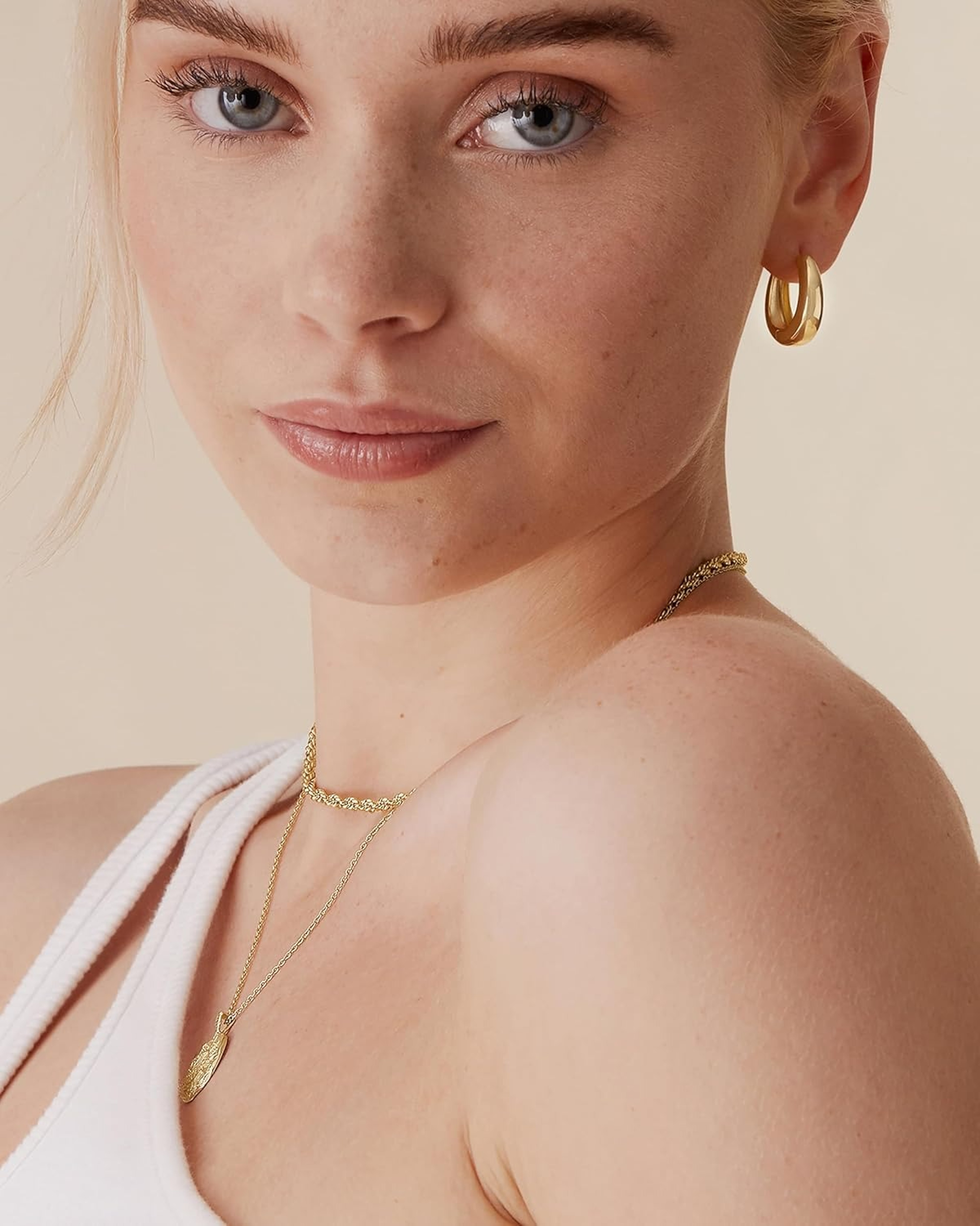 Gold Hoop Earrings with Sterling Silver Posts Lightweight Chunky Retro Hoops for Women – view 6