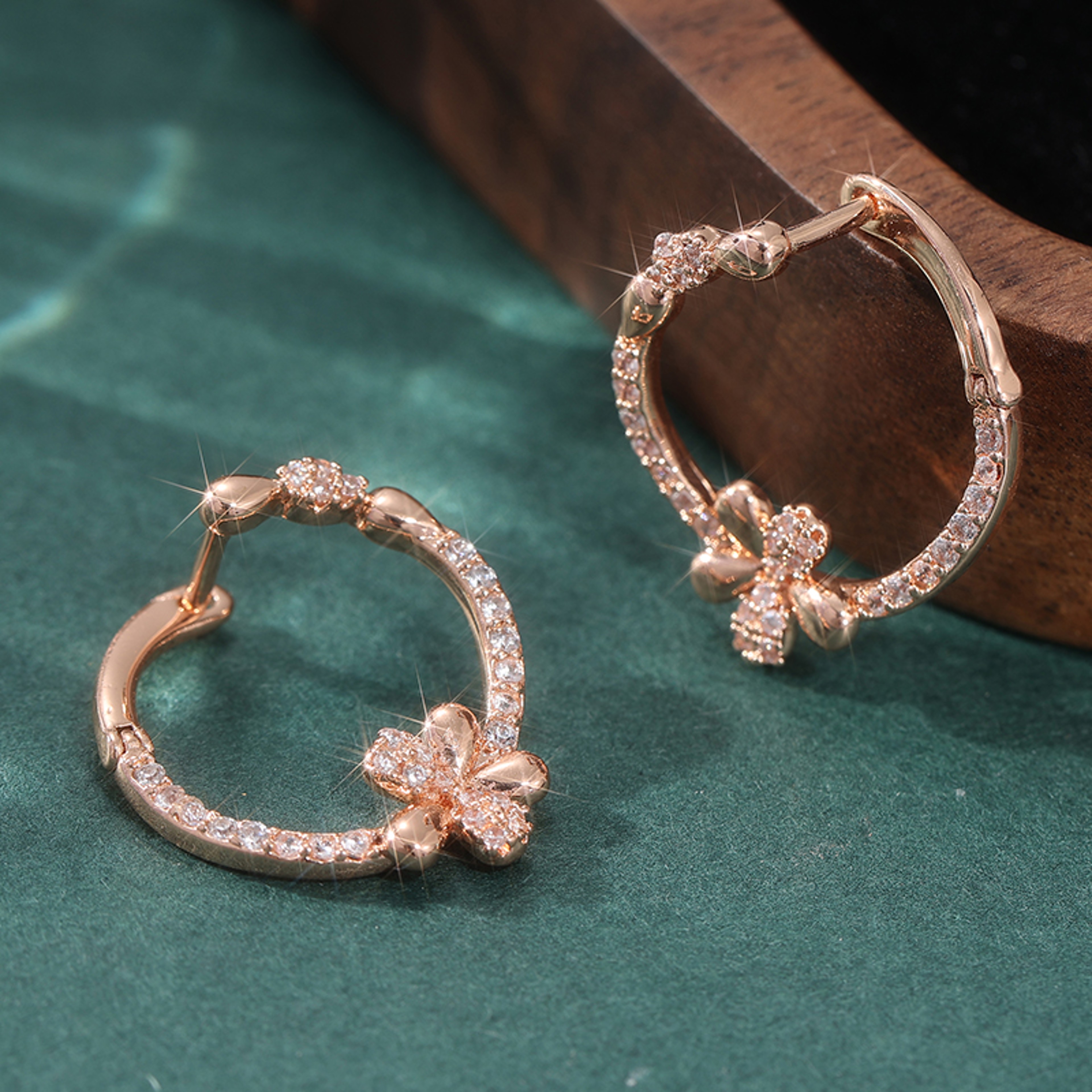 Sparkling Flower Hoop Earrings with Zirconia Crystal Floral Design for Weddings & Everyday Elegance – view 2
