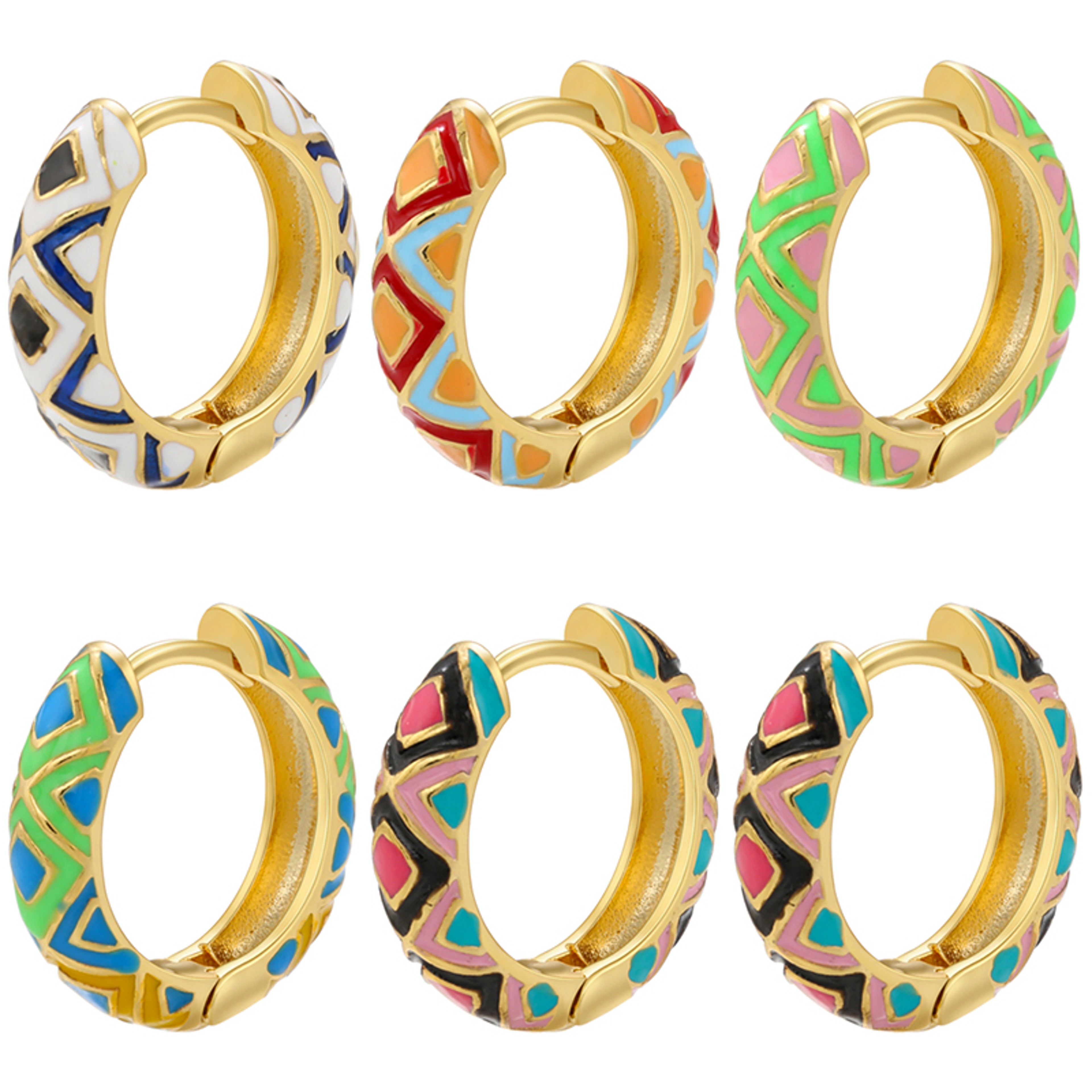 Elegant Geometric Hoop Earrings Gold Plated Enamel Small Hoop Earrings For Women 0
