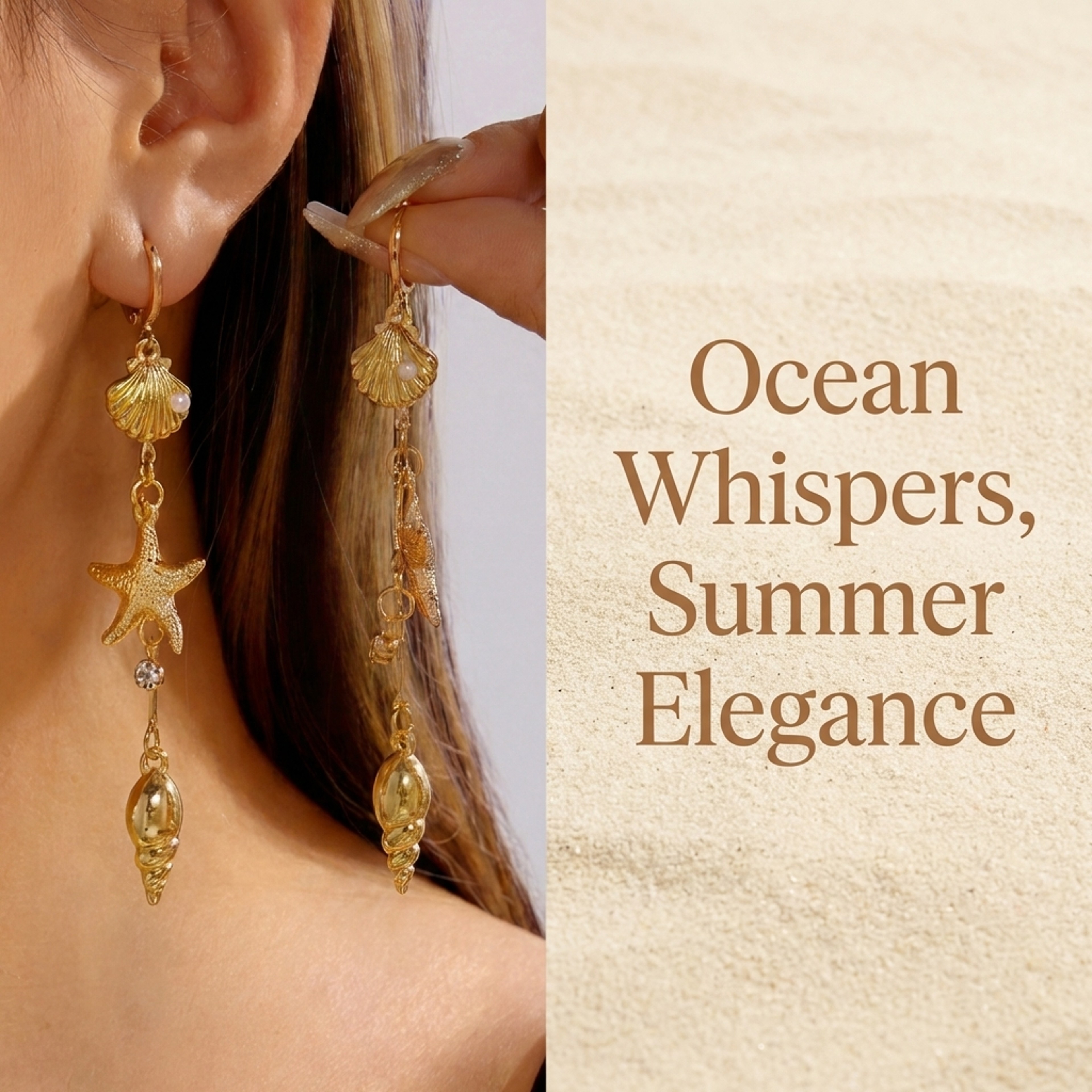 Mermaid Shell Pearl Starfish Long Drop Earrings For Women Beach Jewelry 3