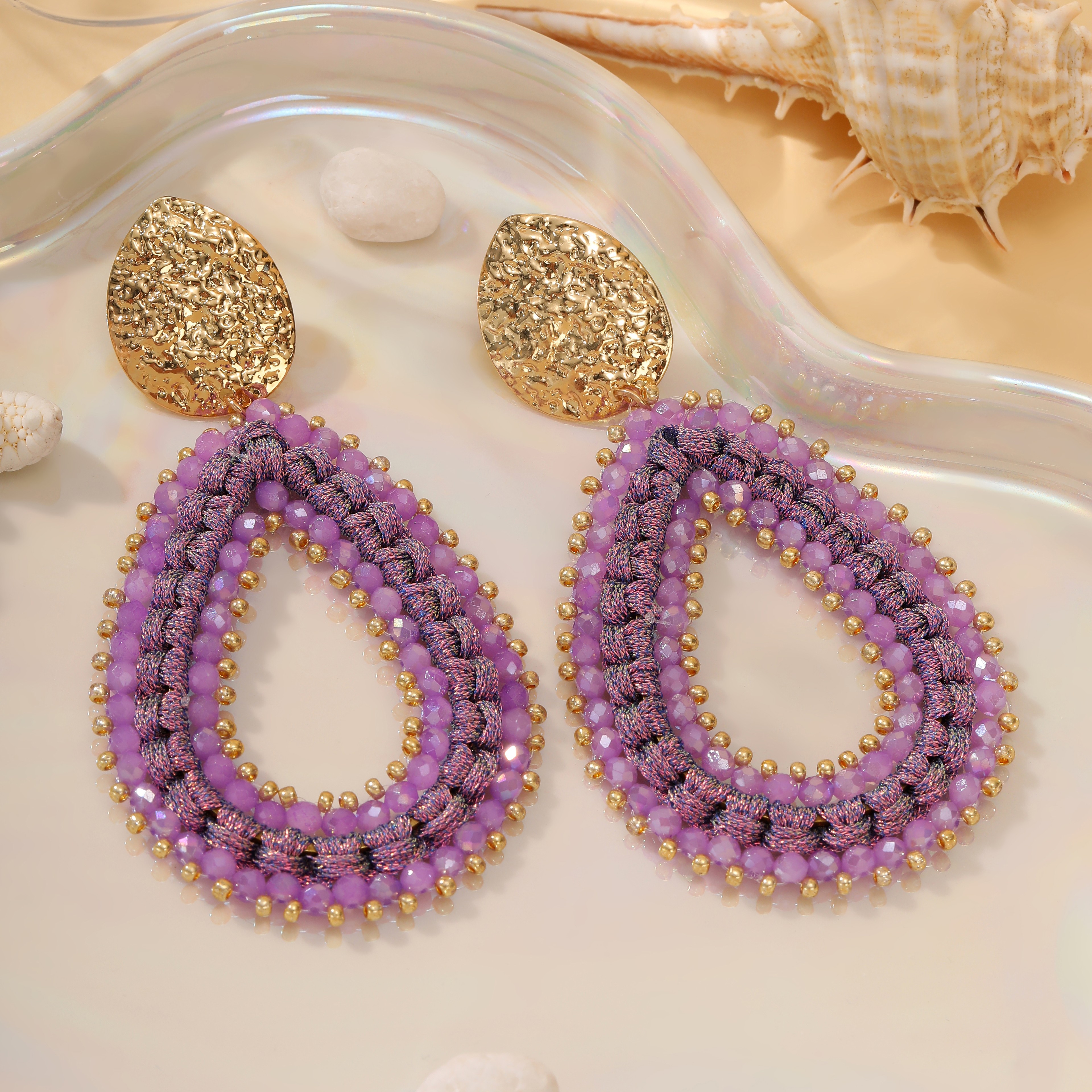 Water Drop Earrings Handmade Crystal Beaded Long Dangle Statement Earrings For Women 2