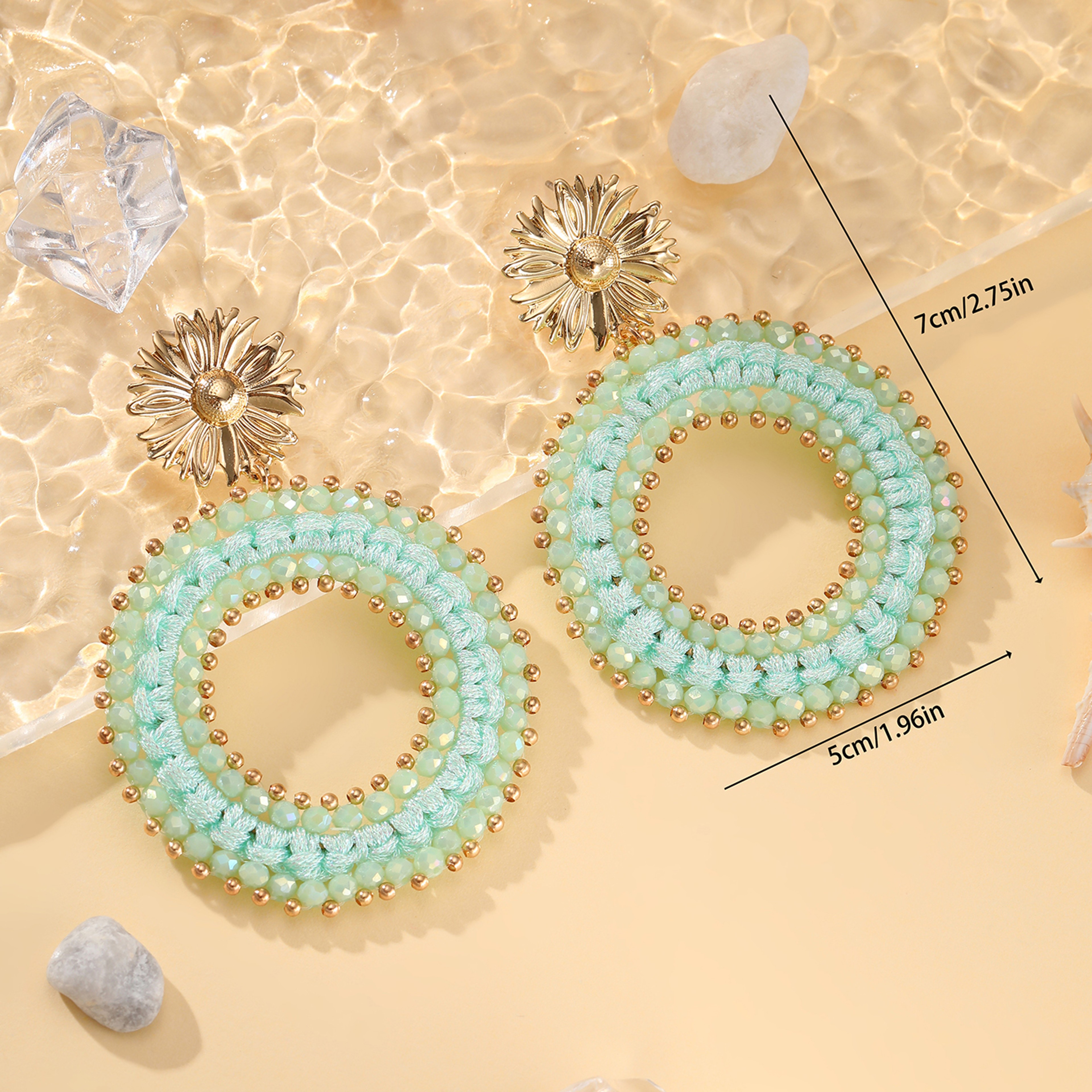 Water Drop Earrings Handmade Crystal Beaded Long Dangle Statement Earrings For Women 5