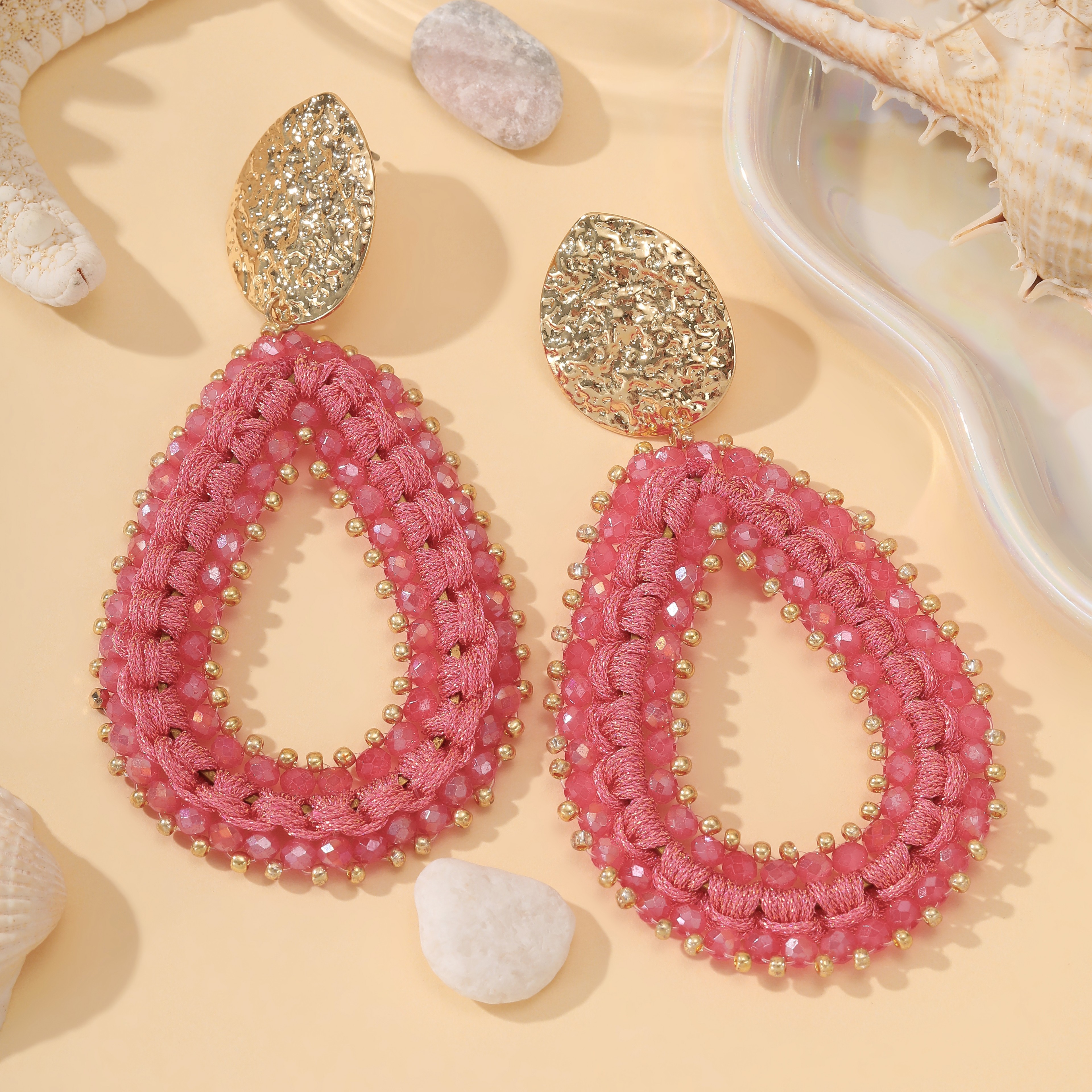 Water Drop Earrings Handmade Crystal Beaded Long Dangle Statement Earrings For Women 22