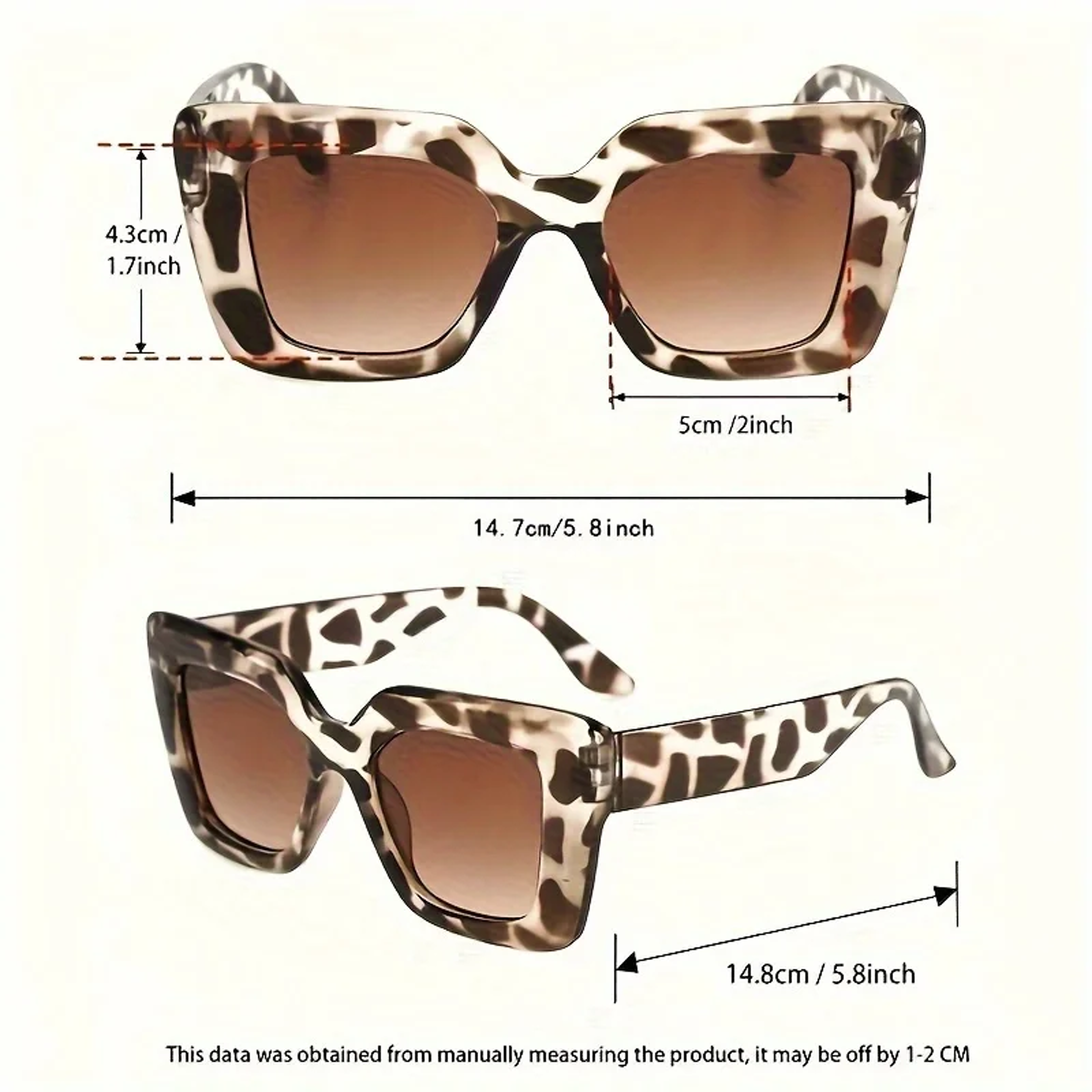 Retro Oversized Rectangle Glasses With Leopard Print Frame For Fashion  Travel 4
