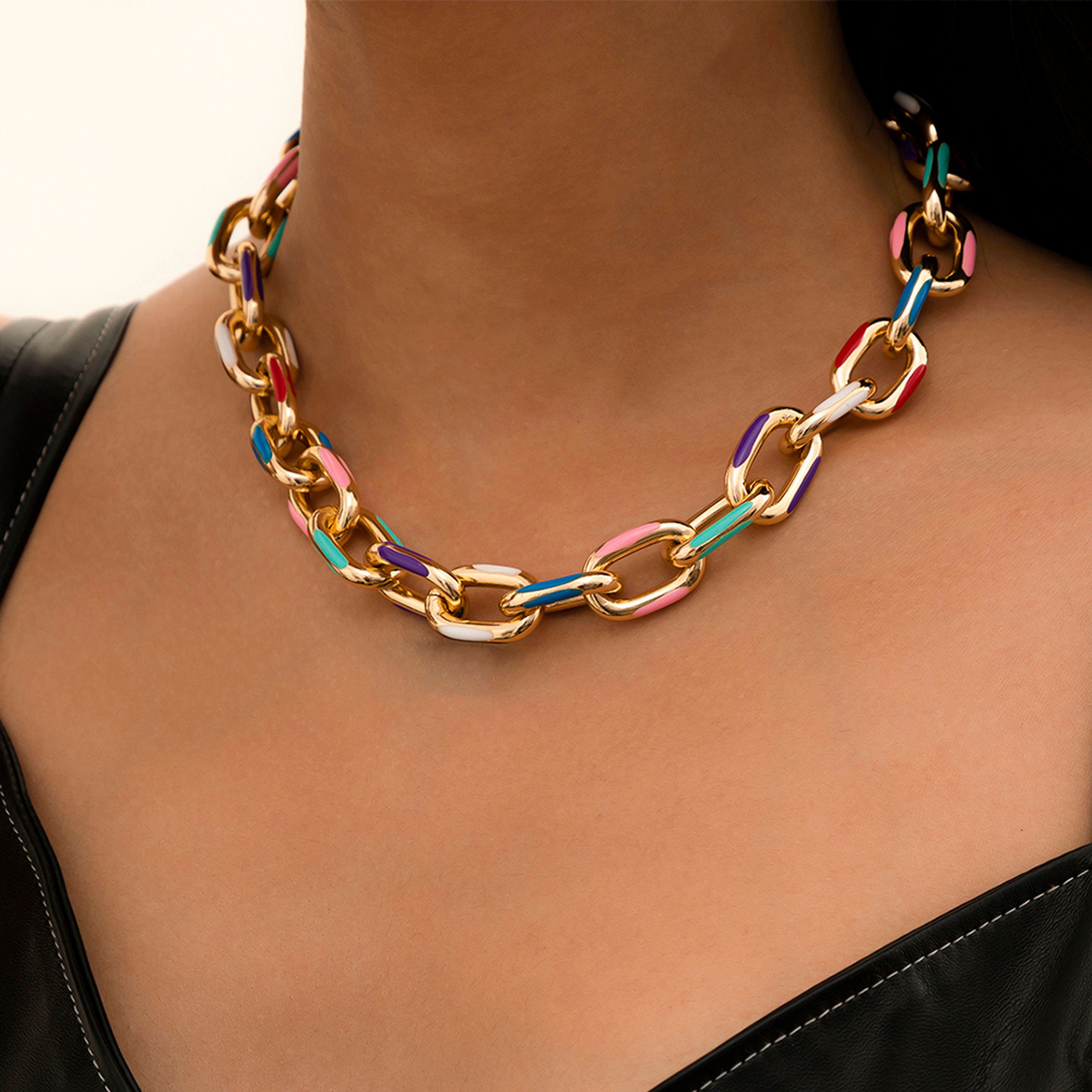Cross Choker Necklace Steampunk Necklace with Colorful Enamel Cross Chain – view 2