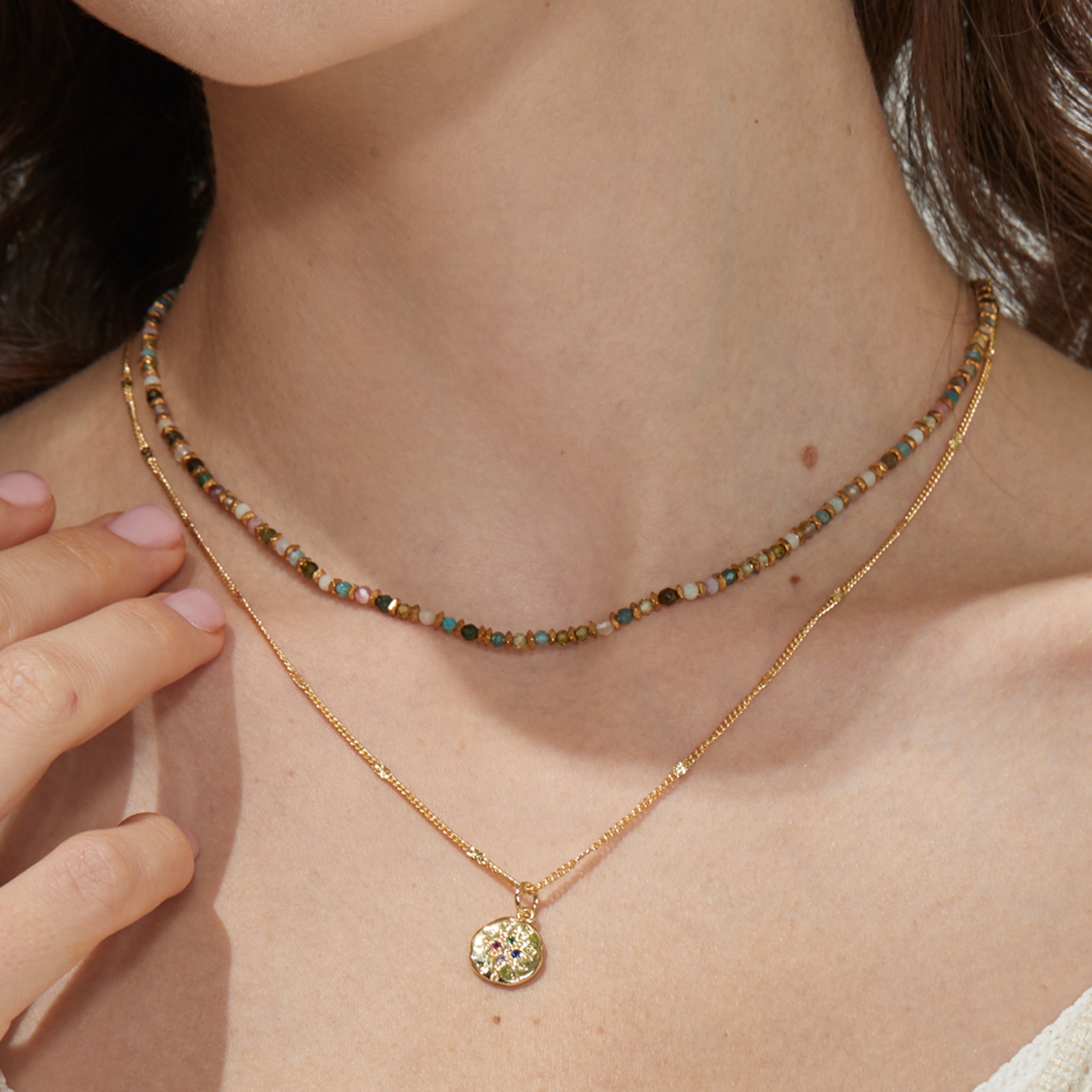 Vintage Natural Stone Necklace Handmade Boho Beaded Choker With Gold Plated Stainless Steel Chain 2