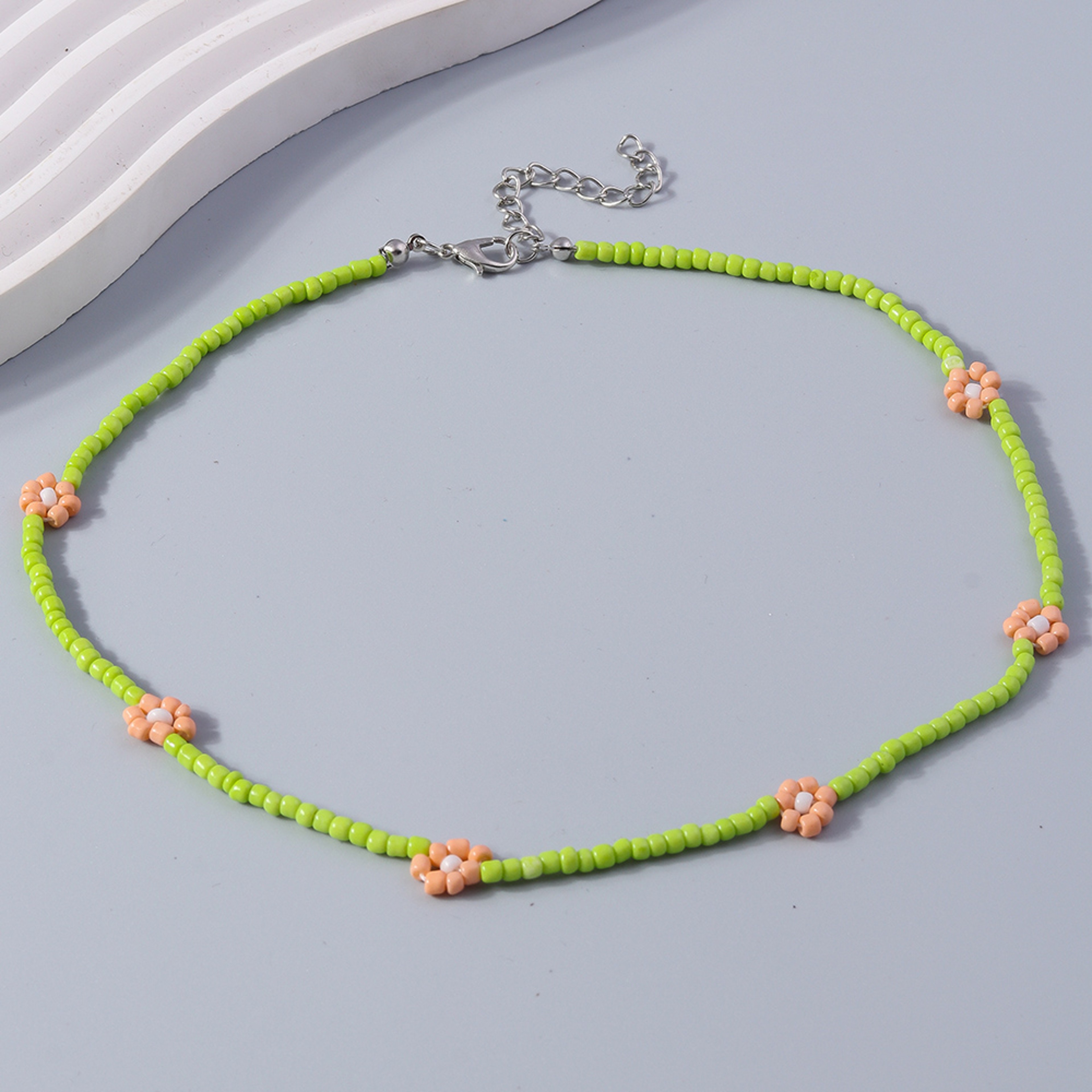 Flower Beaded Friendship Necklace Colorful Seed Bead Summer Jewelry For Women  Kids 7