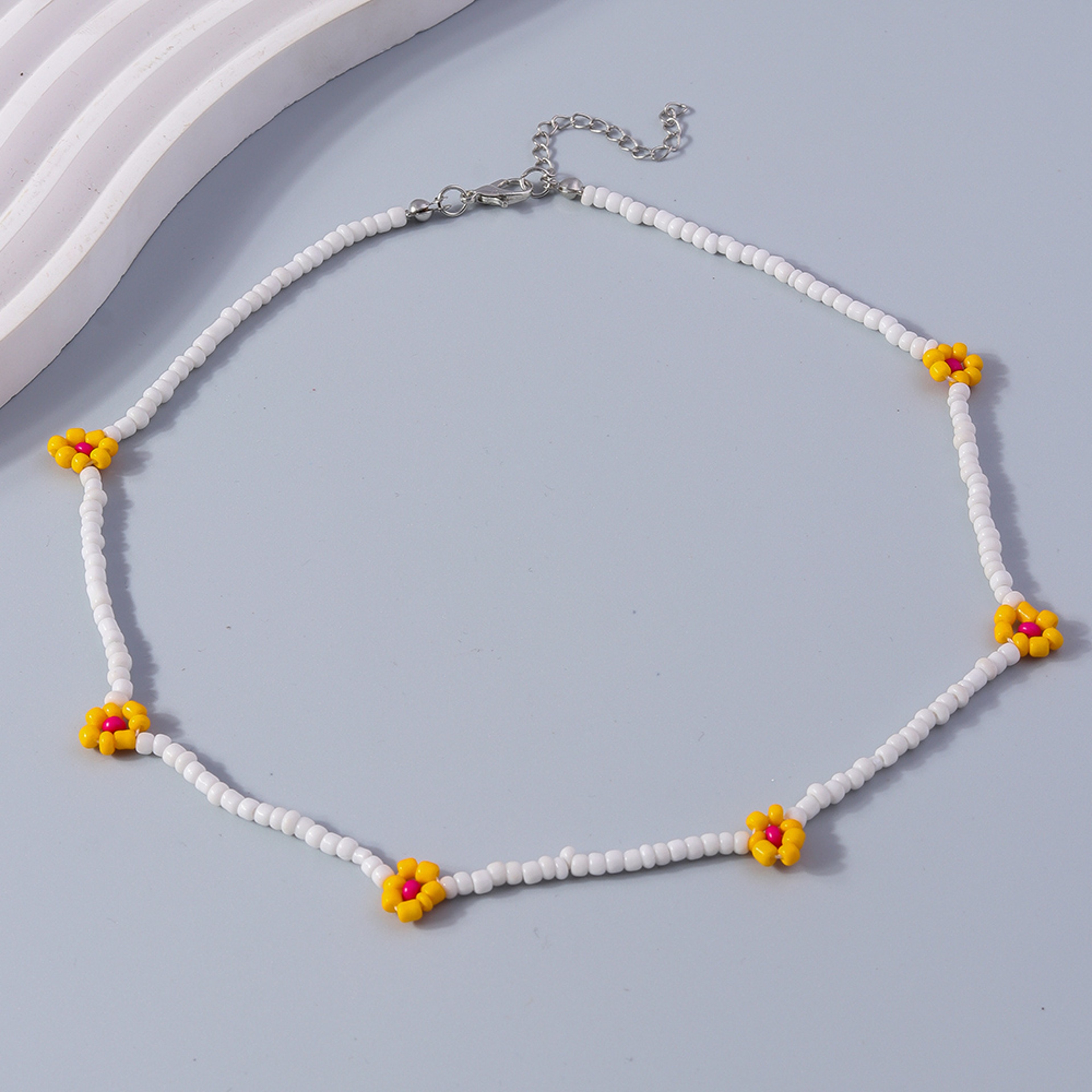 Flower Beaded Friendship Necklace Colorful Seed Bead Summer Jewelry For Women  Kids 8