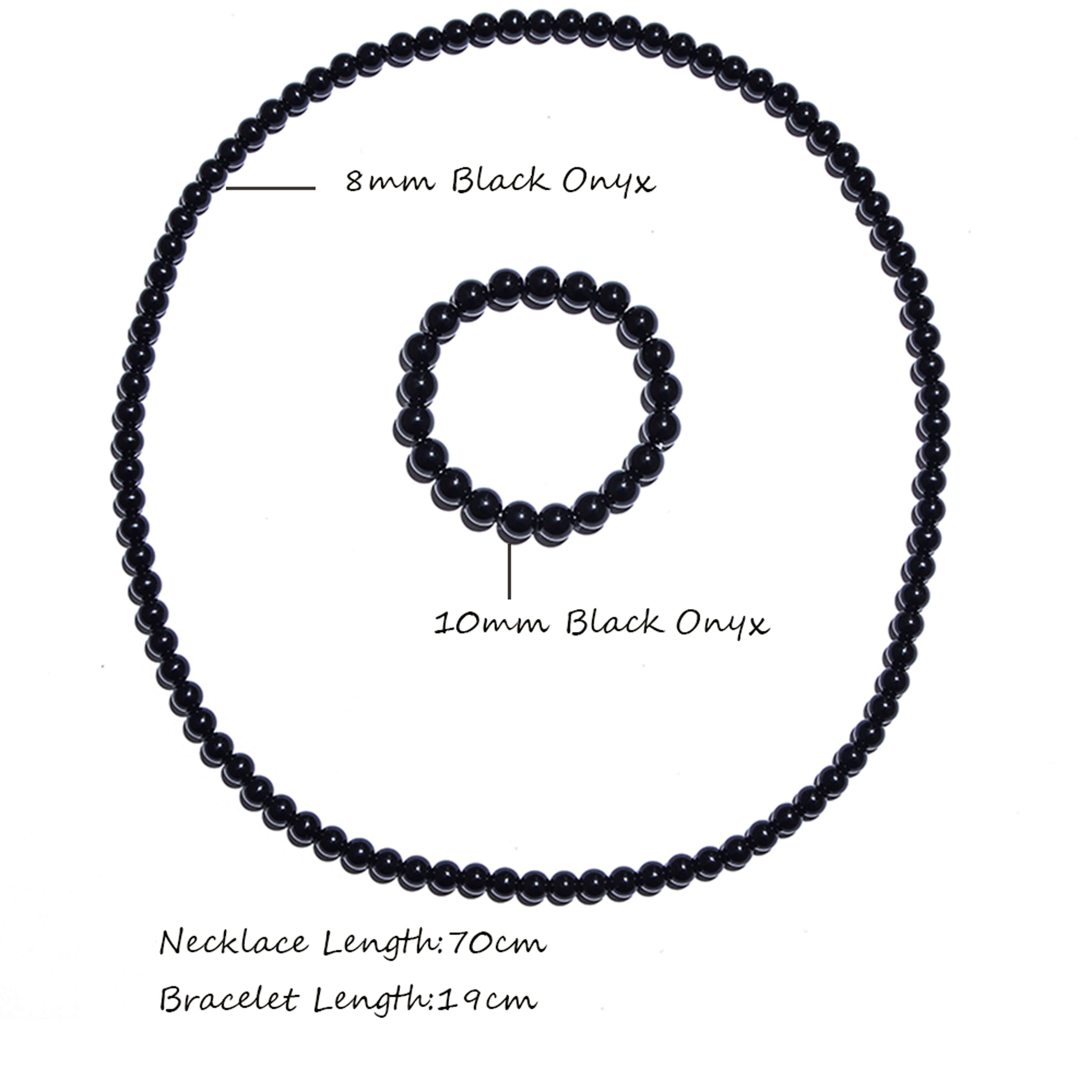 Black Onyx Necklace & Beaded Bracelet Set Unisex Long Choker Jewelry – view 2