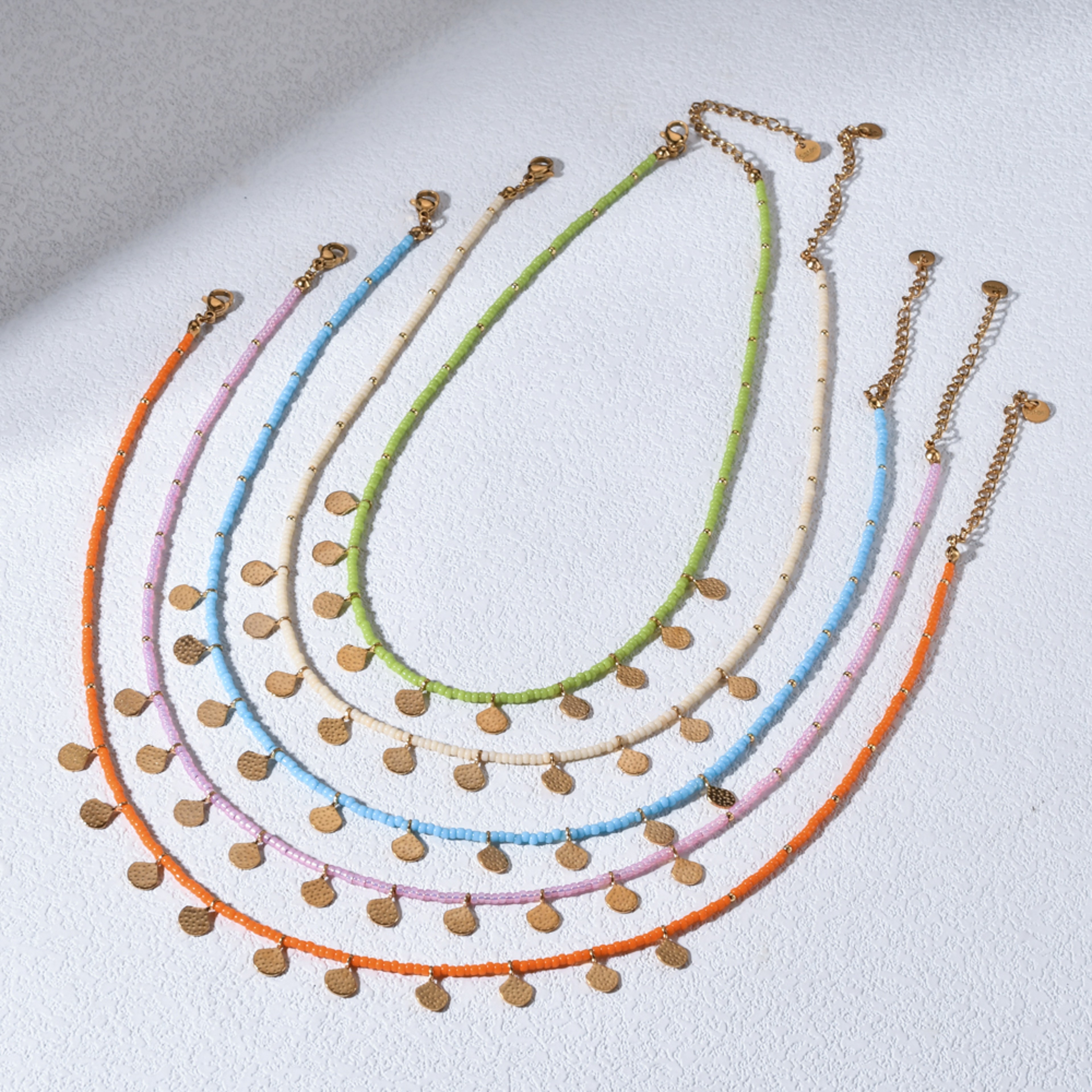 Beaded Stainless Steel Necklace with Rainbow Charm Handmade Bohemian Choker – view 1