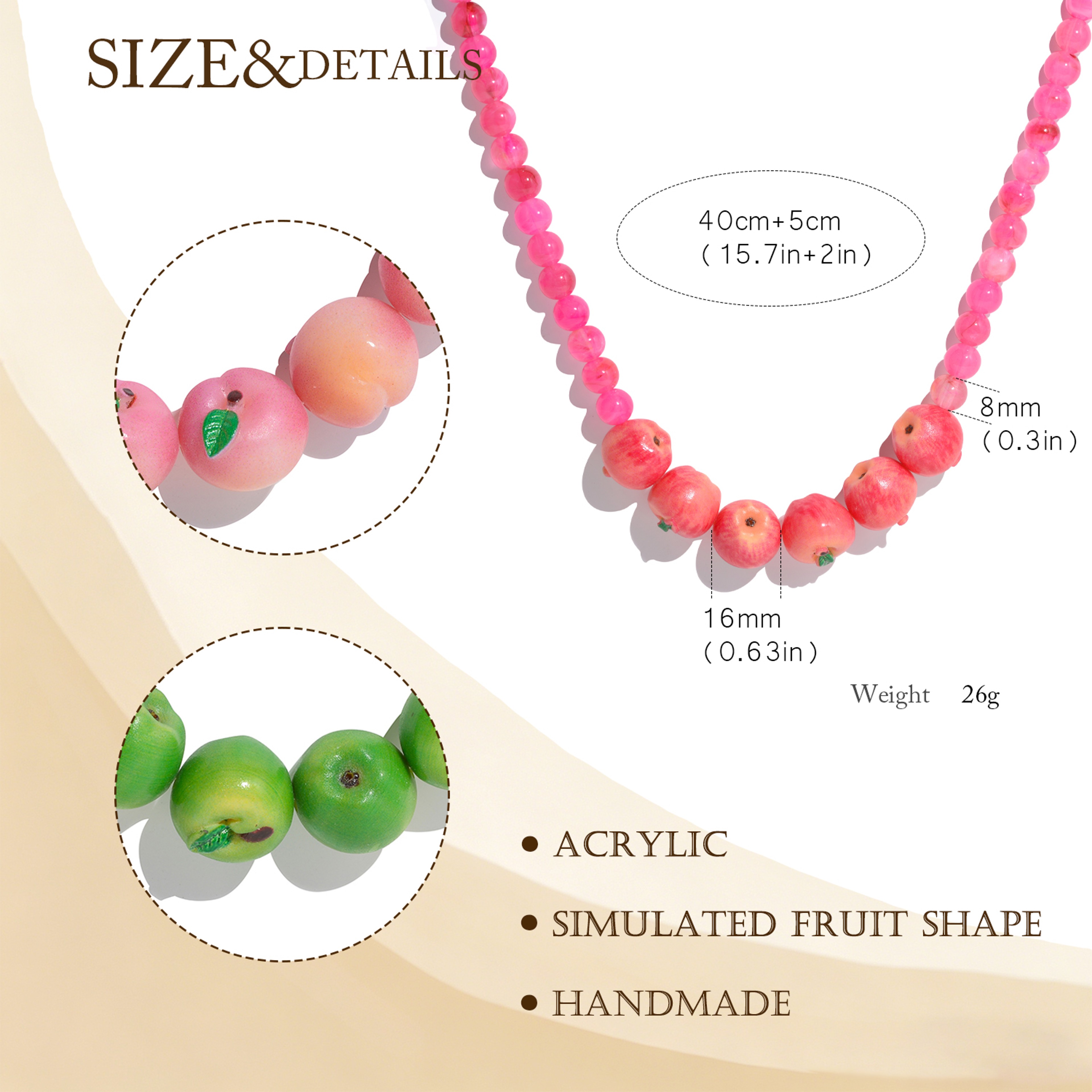 Handmade Boho Beaded Necklace with Colorful Fruit Beads Summer Statement Necklace for Women – view 6